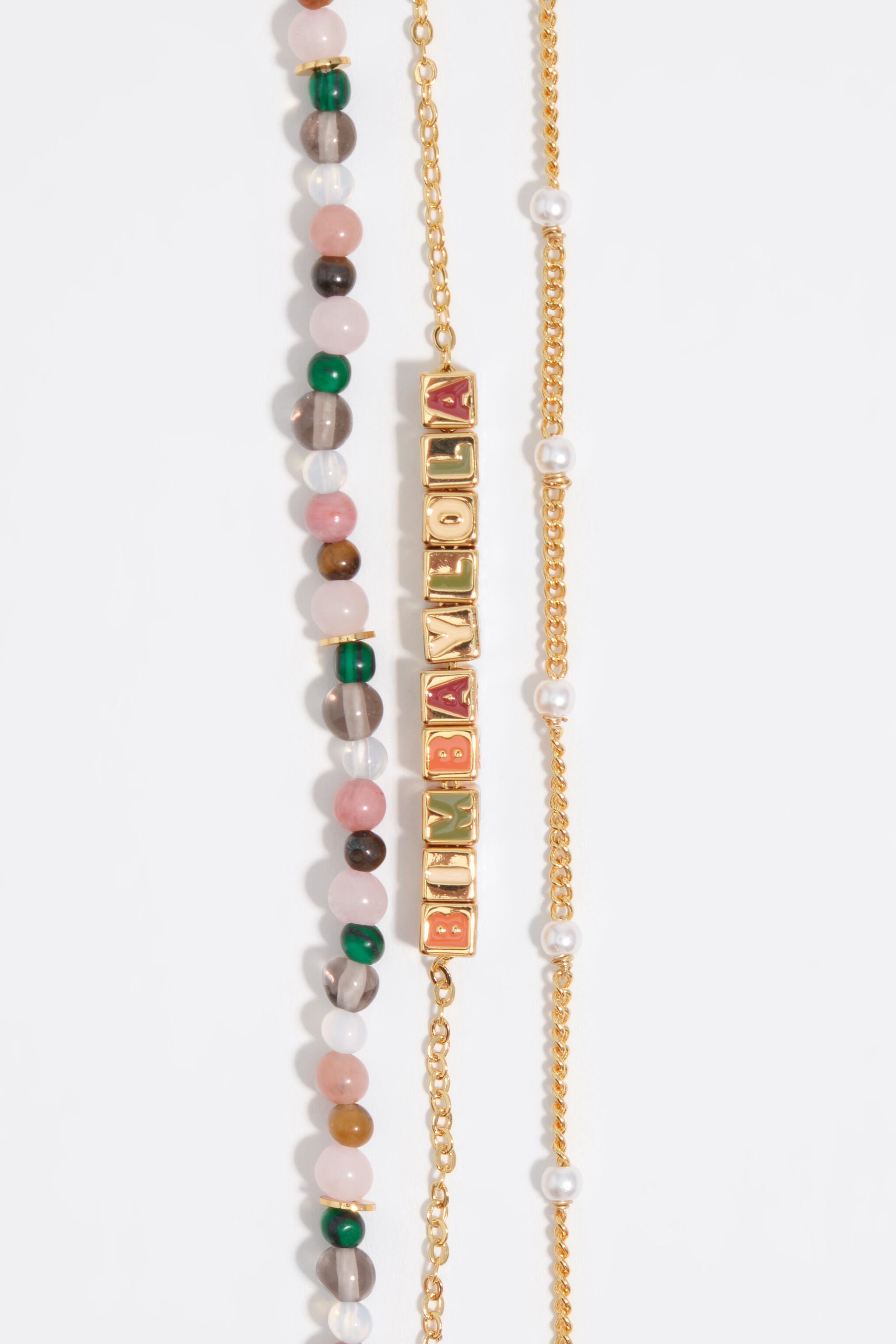 Multicolor stones and logo triple chain necklace