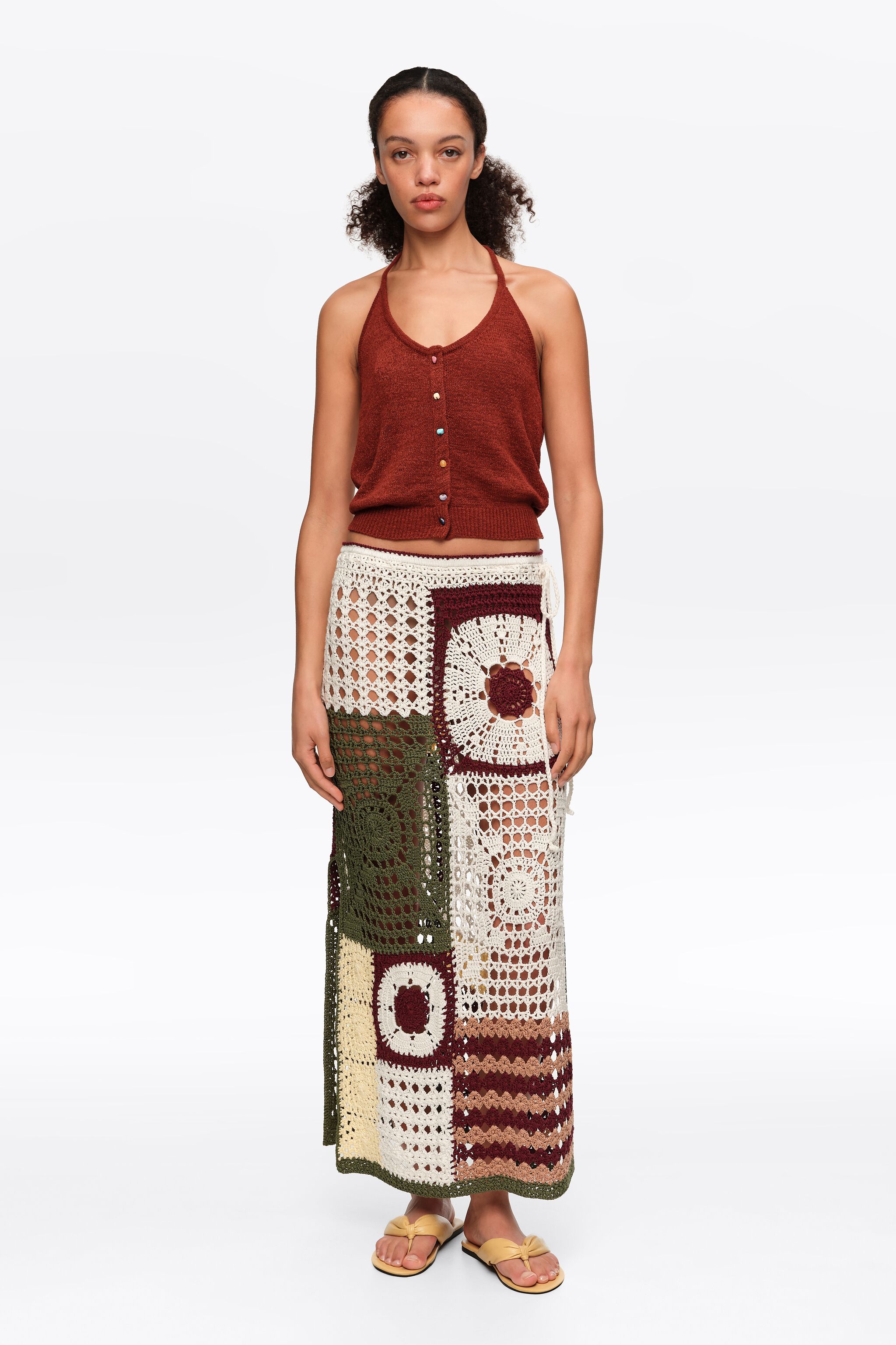 Straight multicolor crochet skirt