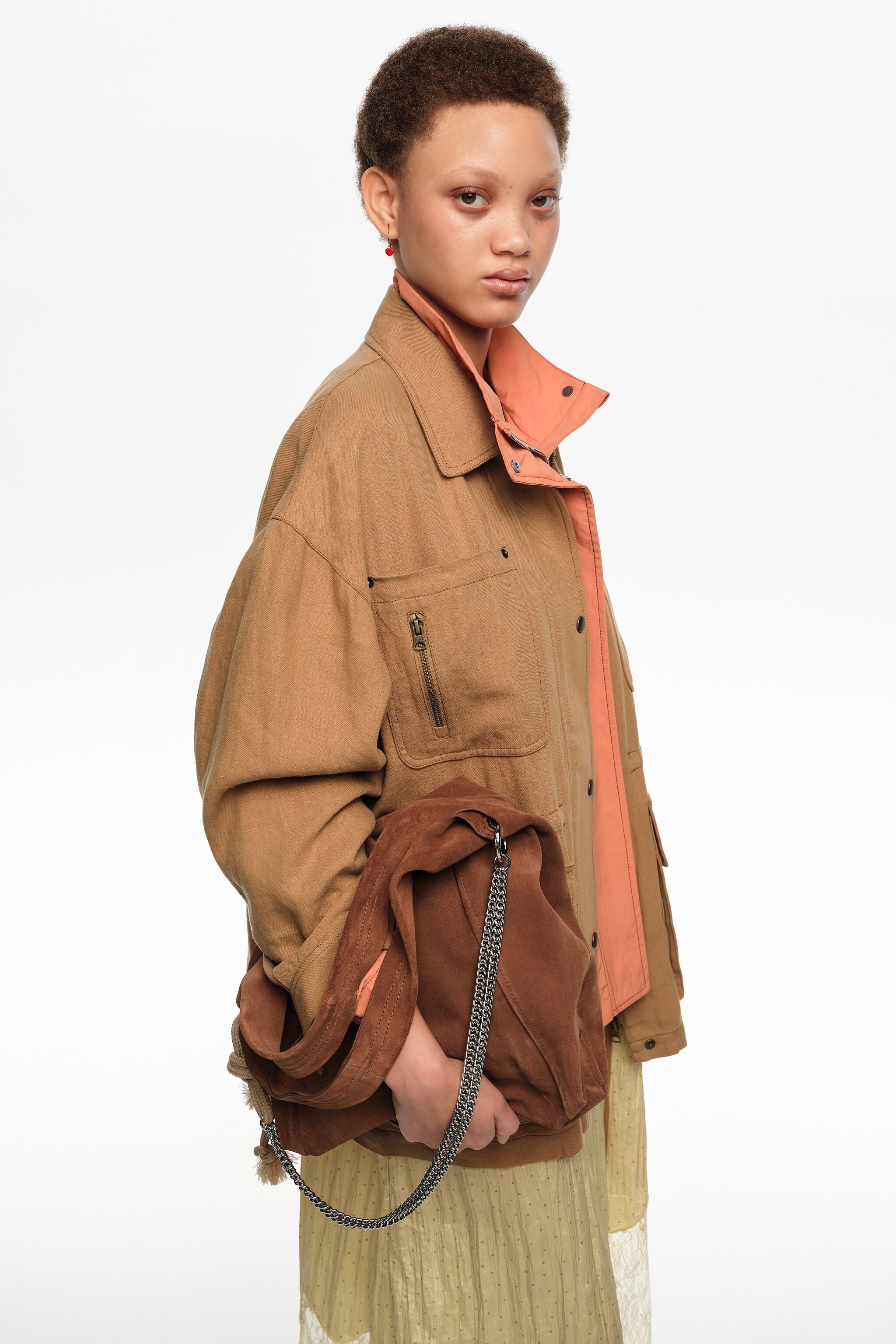 Chestnut large suede Paper bag