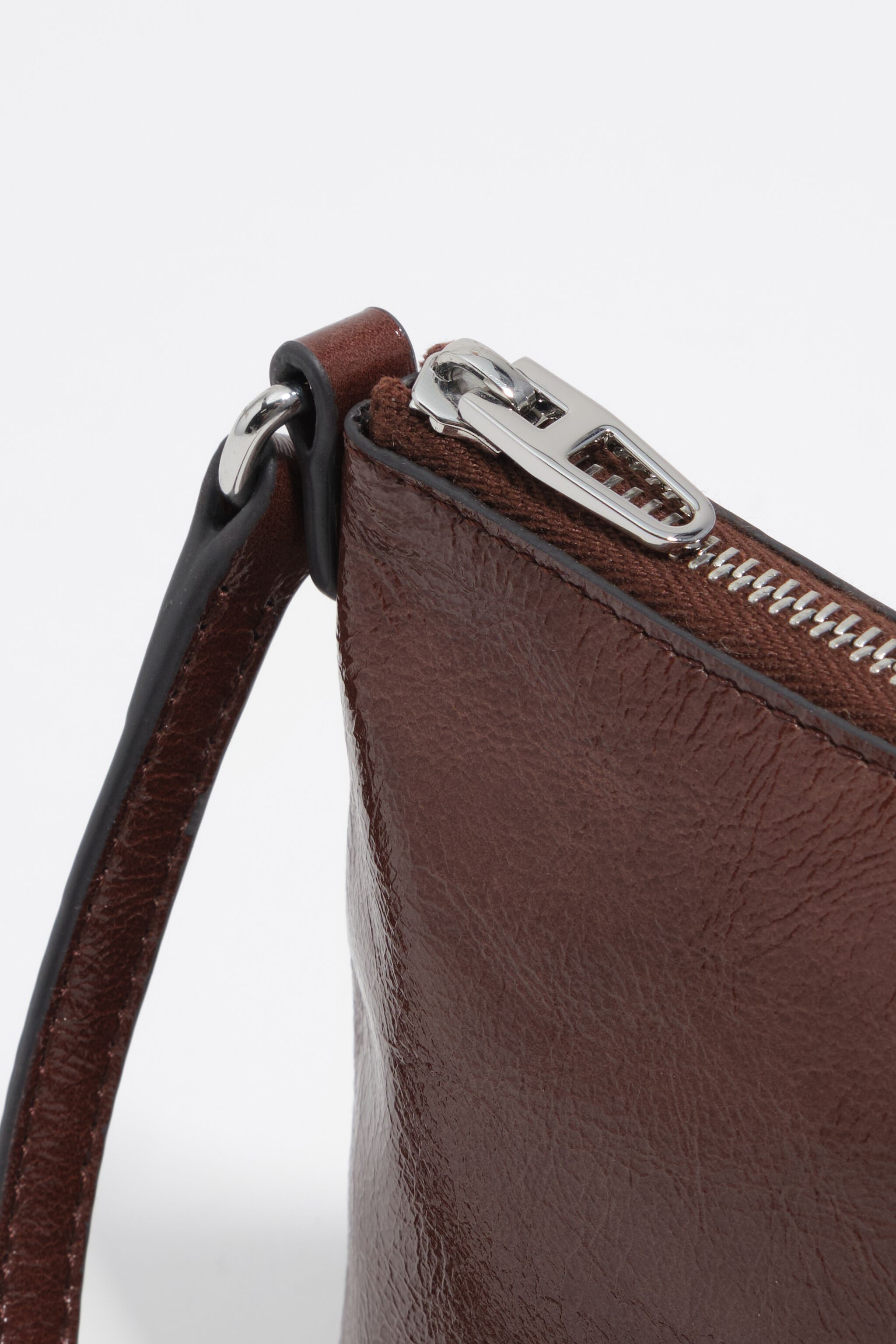 Mini mocha shiny leather crossbody bag