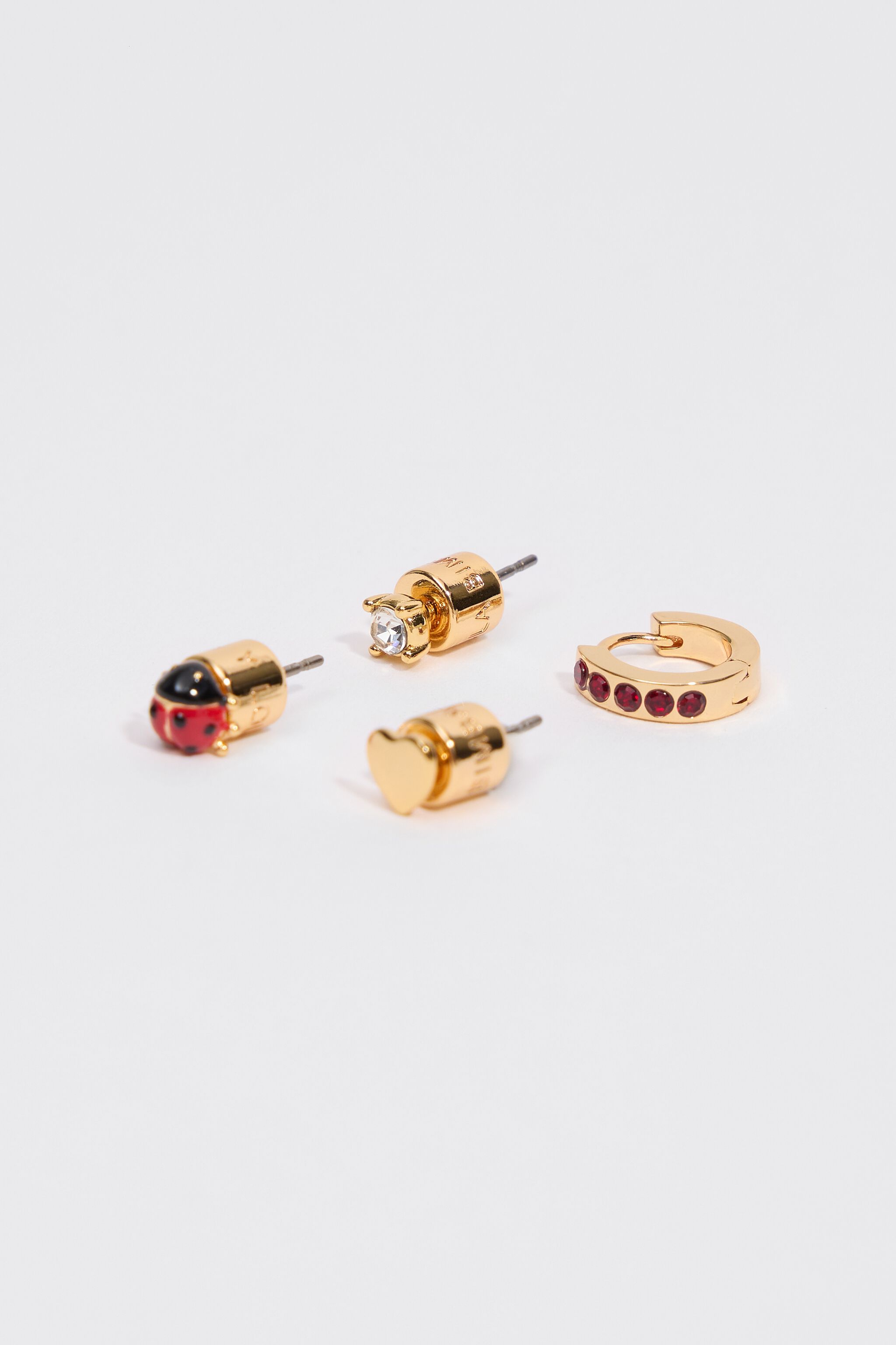 Set of 4 mini red ladybug earrings