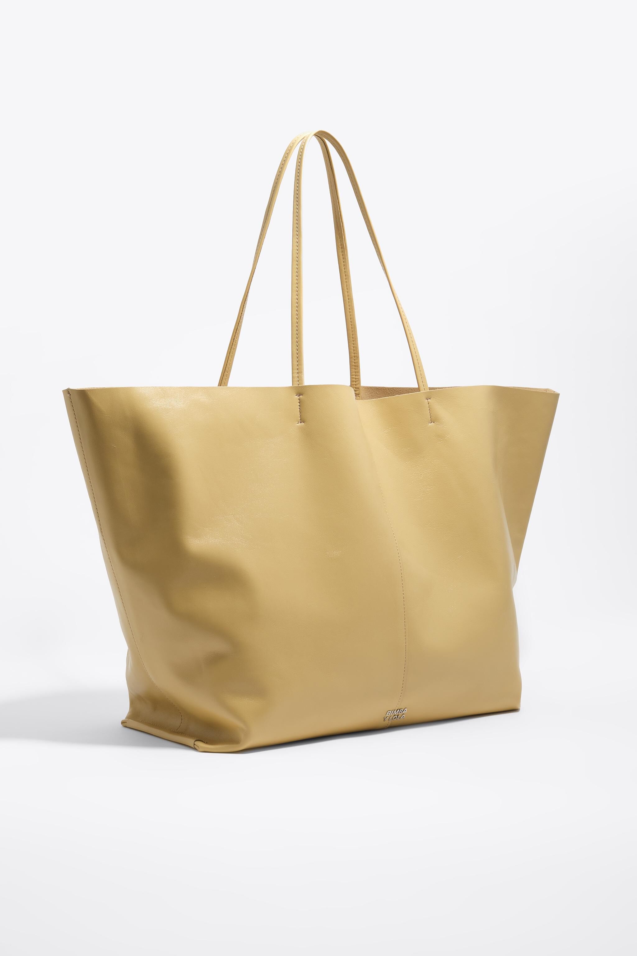 Oatmeal leather maxi shopper bag