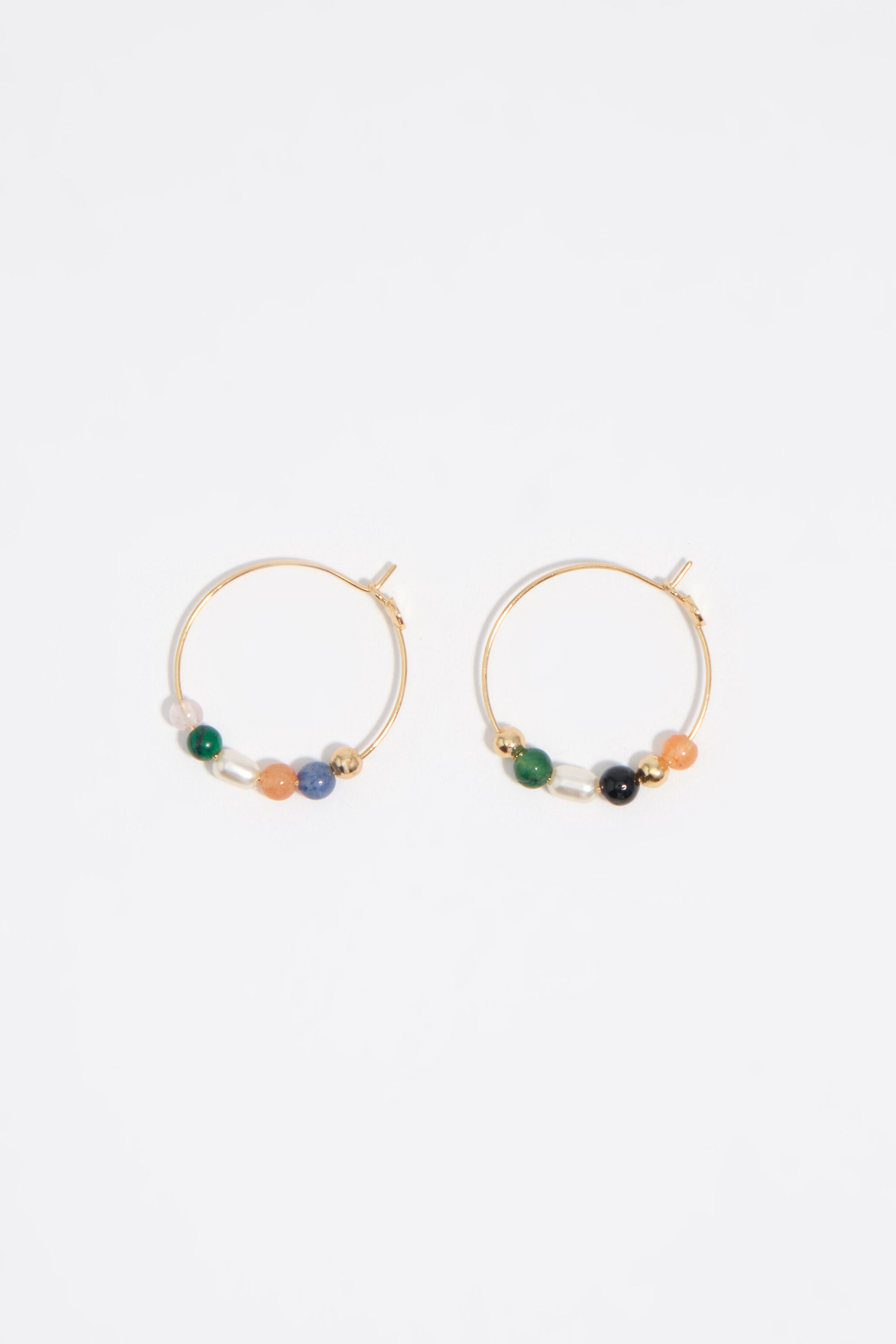 Pearl and stone hoop earrings