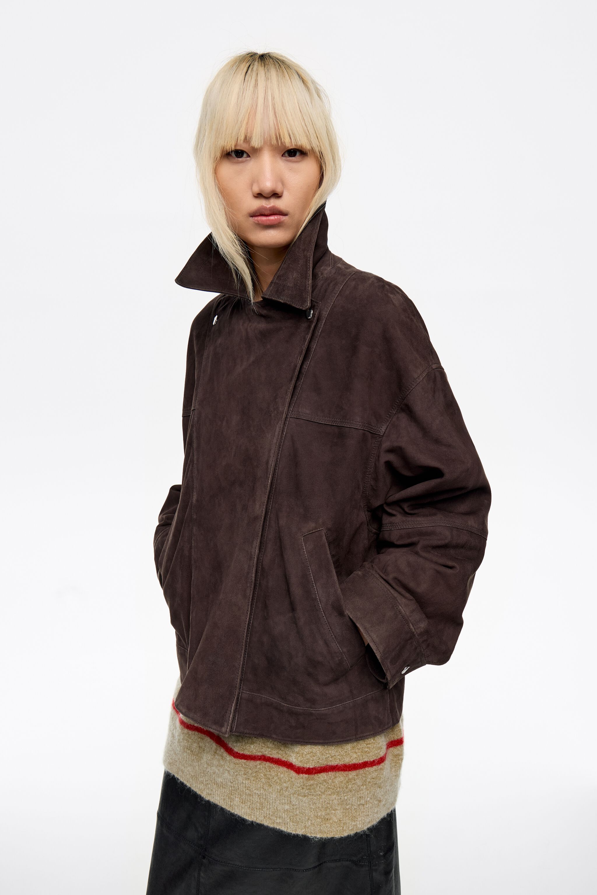 Dark brown suede double-breasted jacket