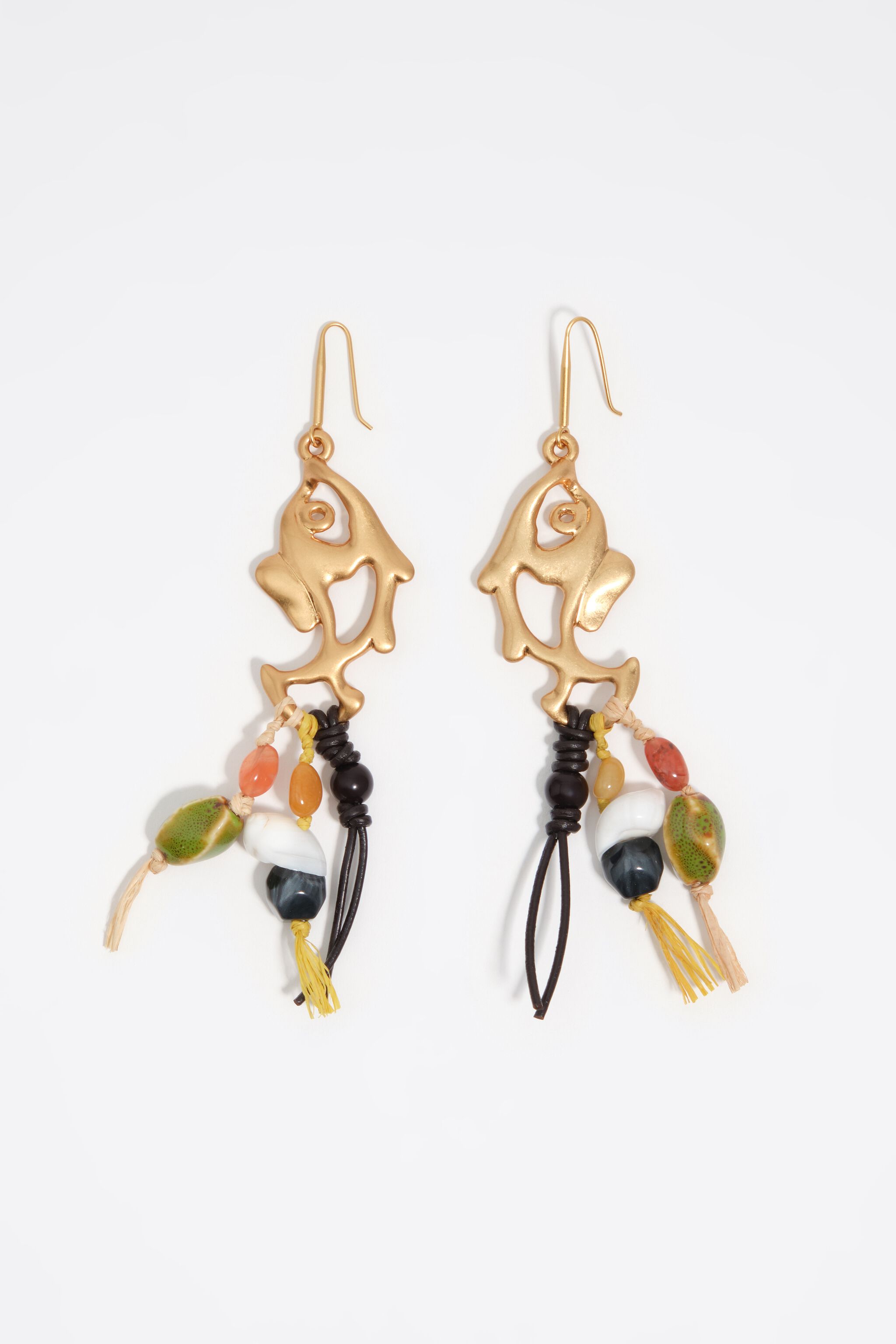 Metal and ceramic fish earrings