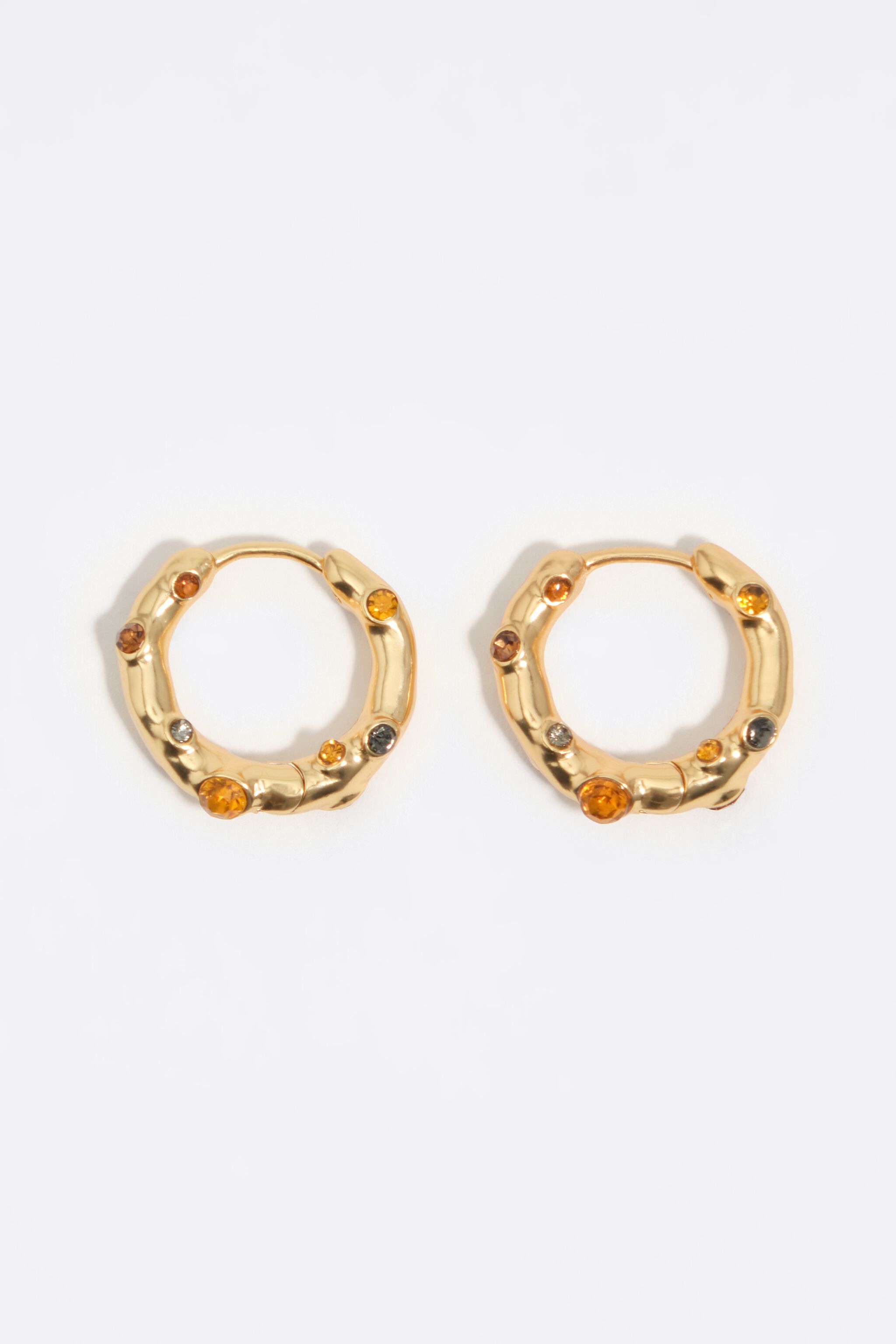Gold crystal textured hoop earrings