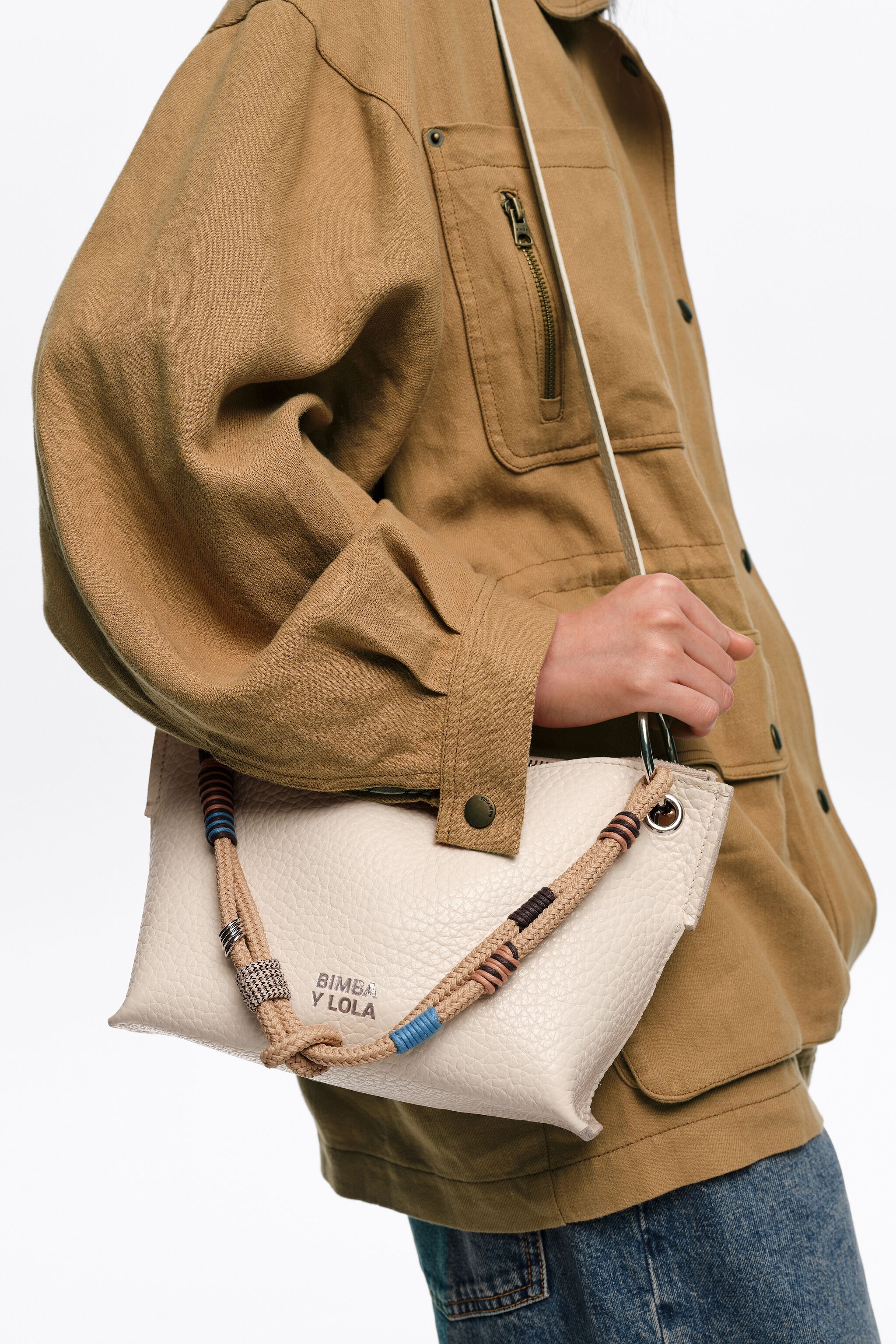Medium off-white leather trapezium bag