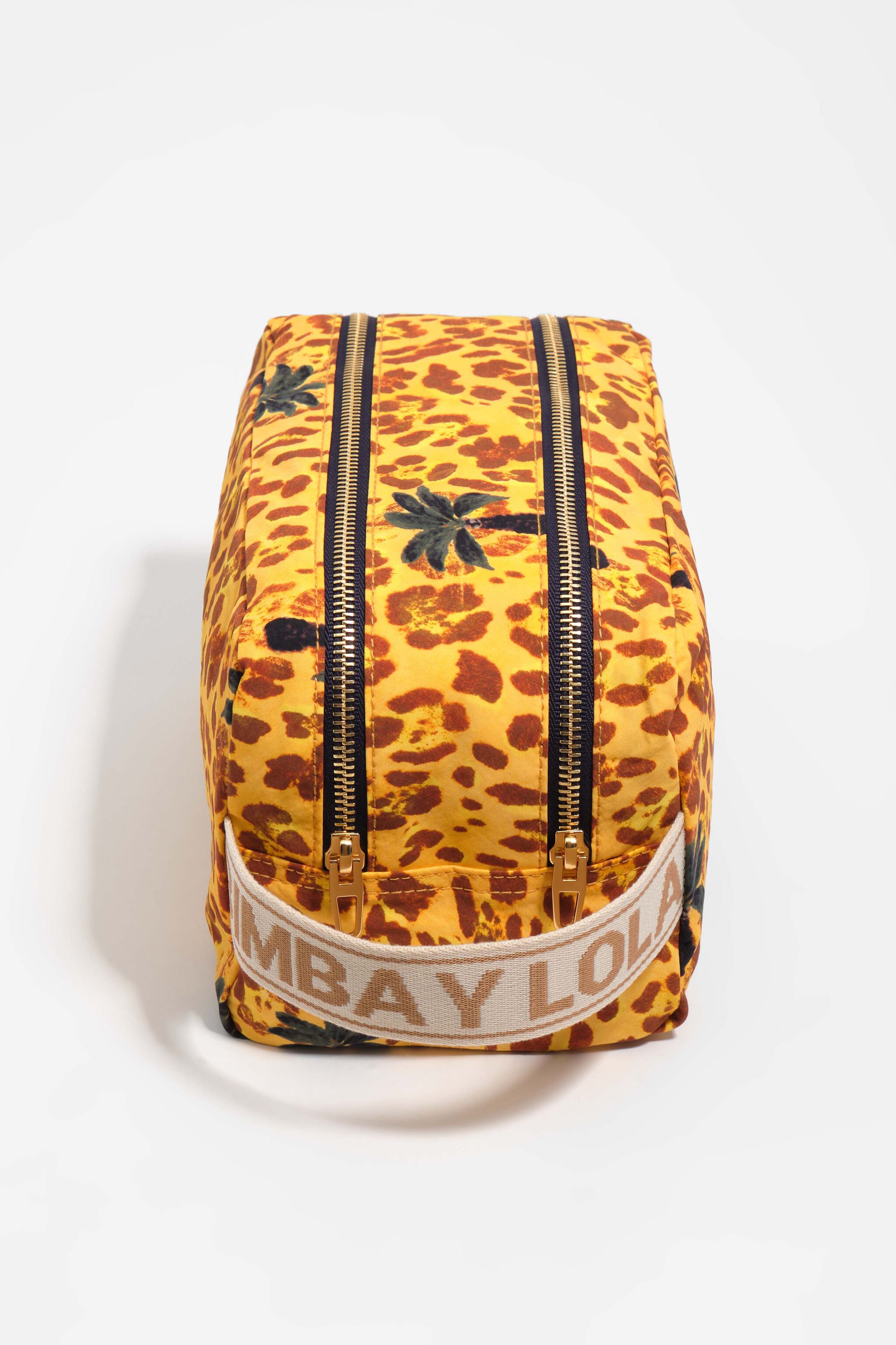Large yellow Leopard palms double nylon make-up case