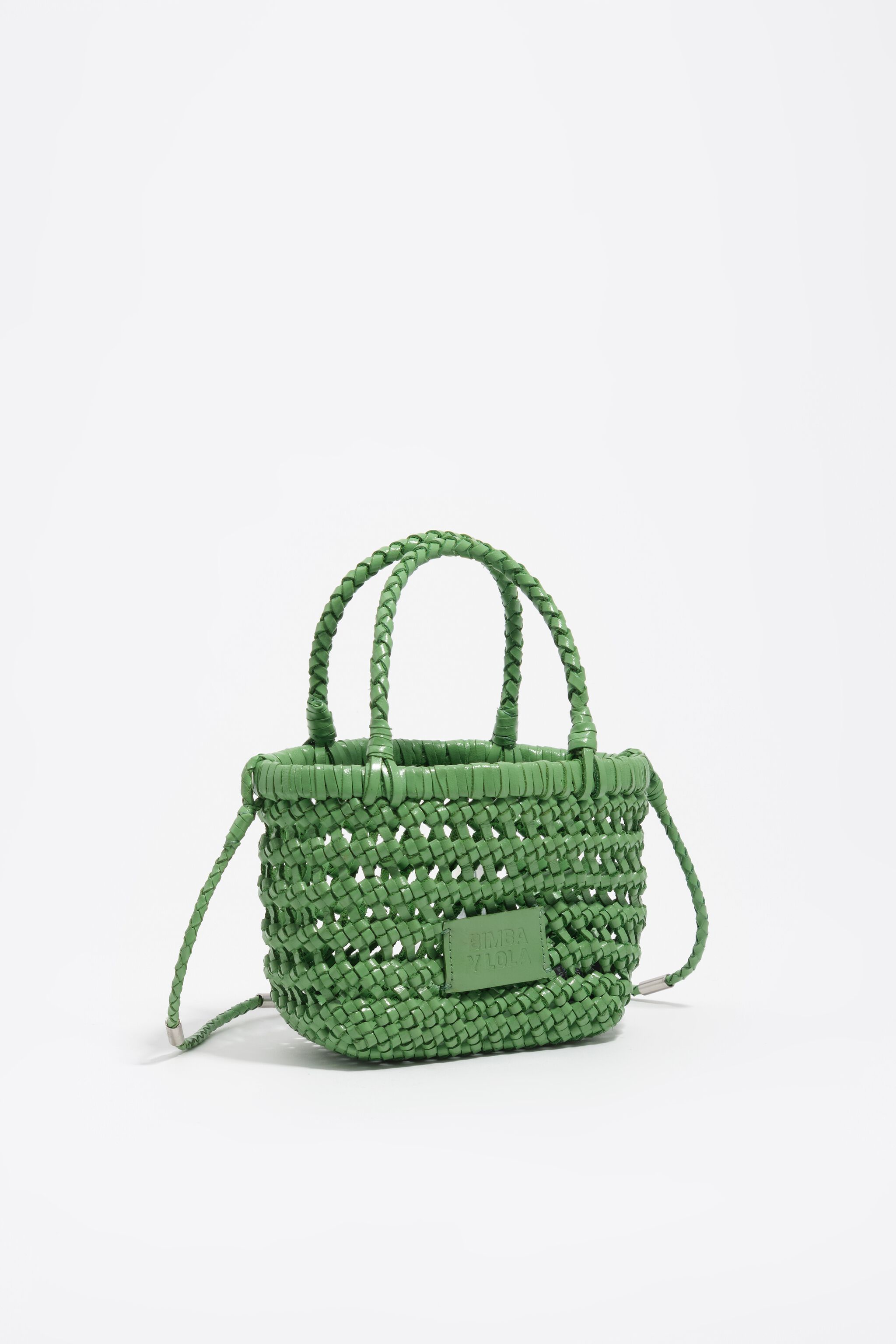 Mini emerald leather plaited crossbody bag