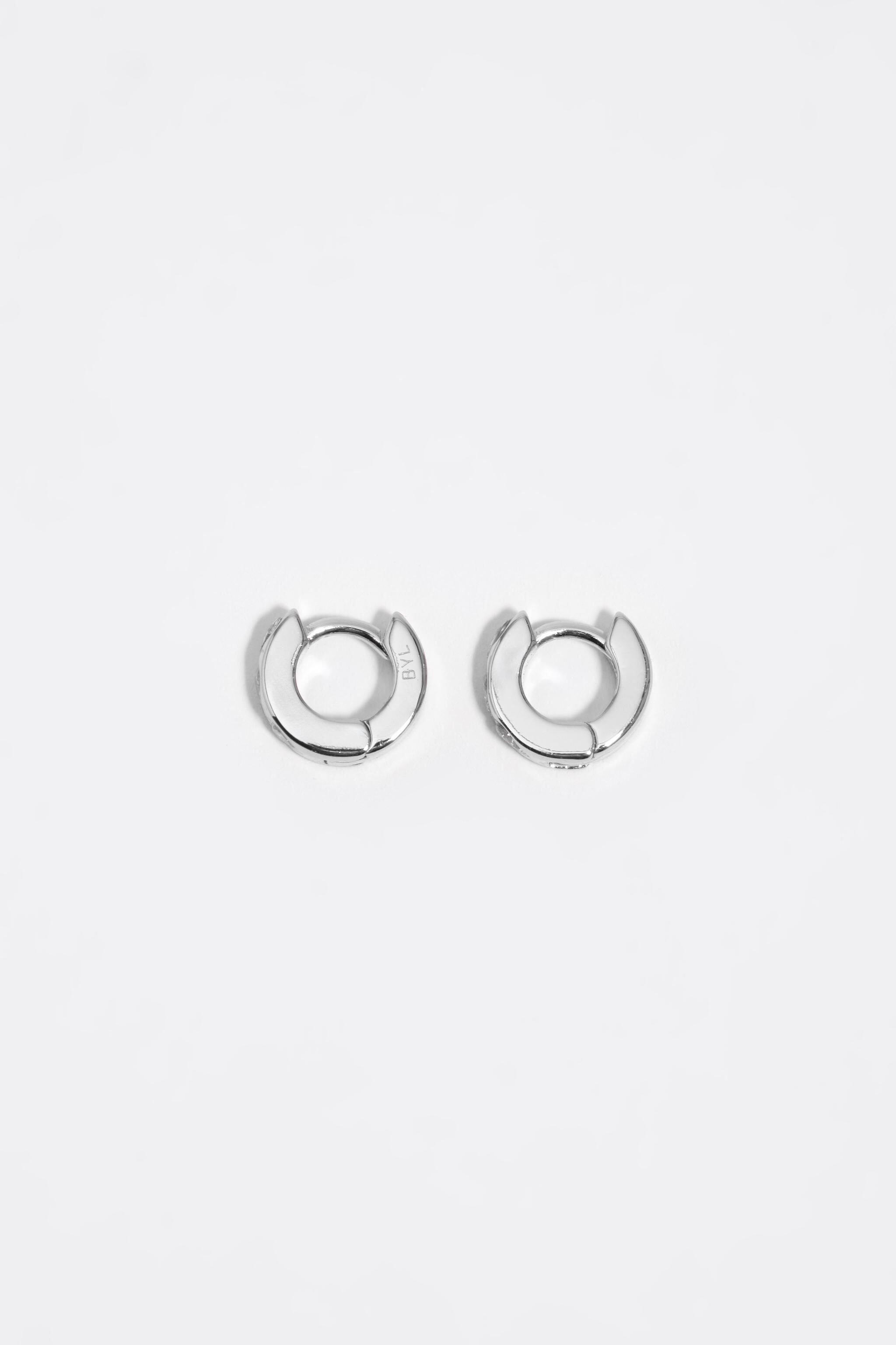 Silver heart mini hoop earrings with crystals