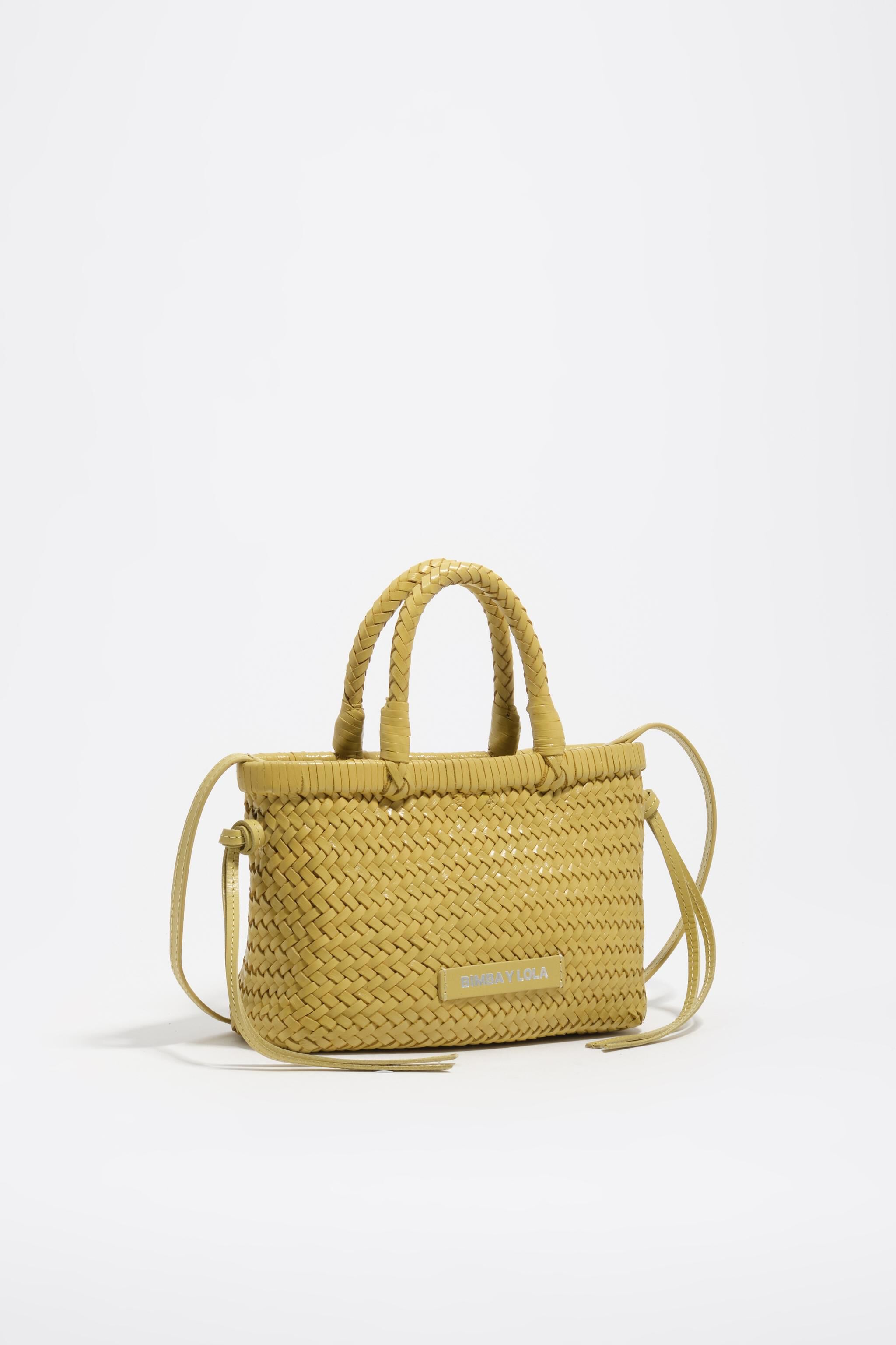 Small plaited light yellow leather bag