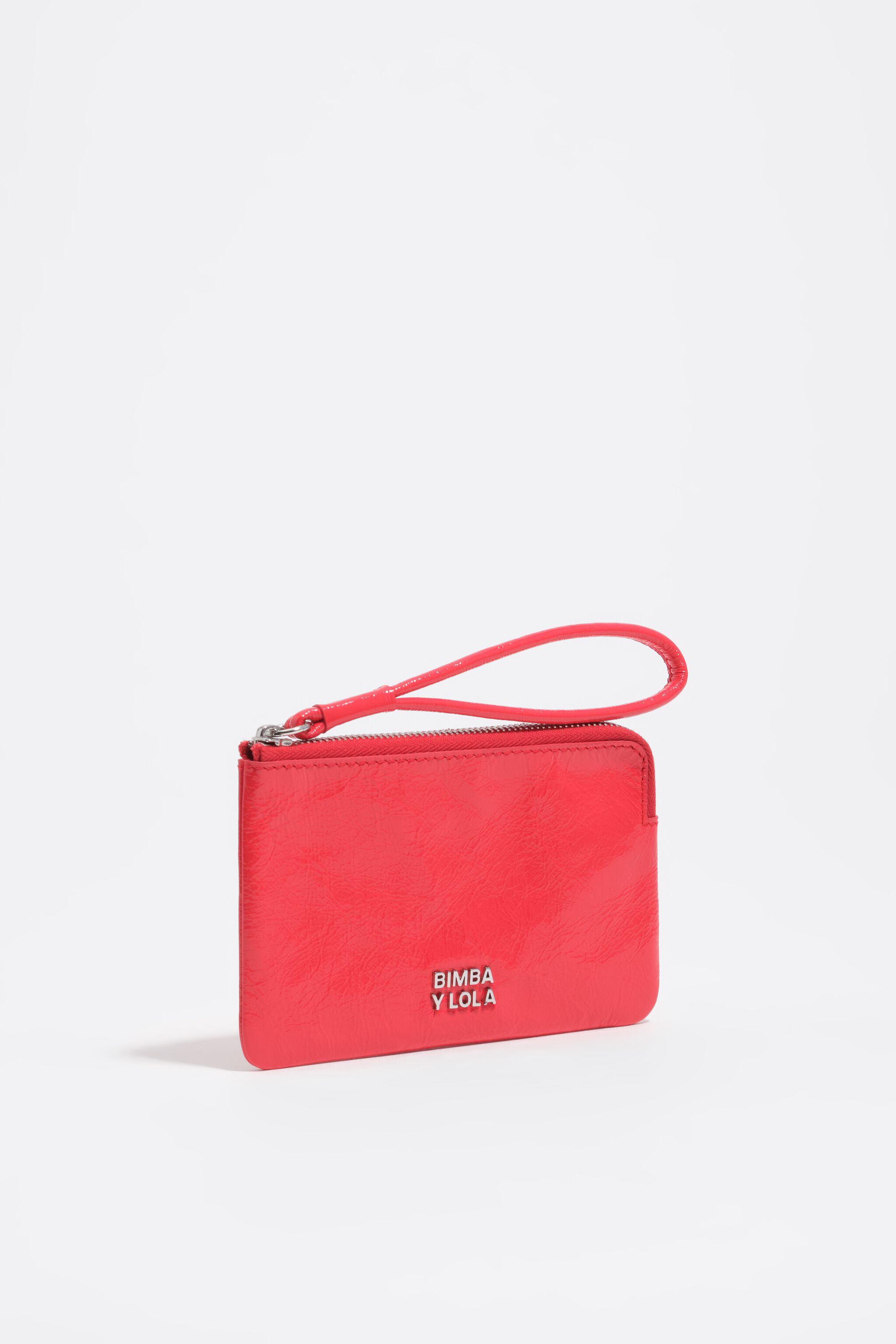 Acid red small shiny leather purse