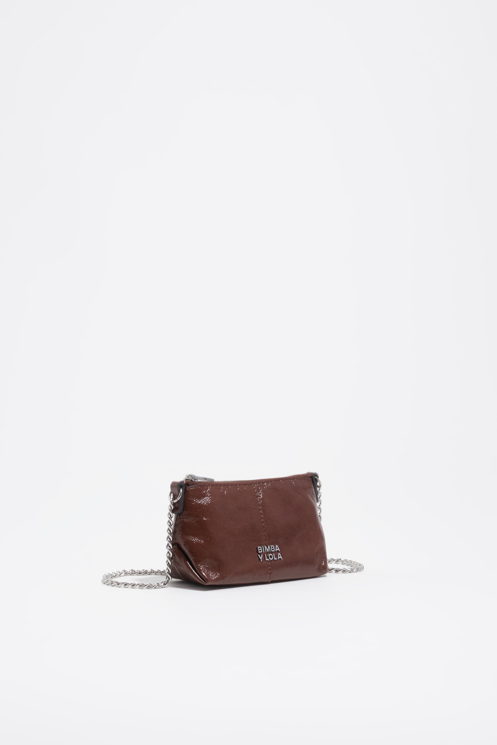Mocha micro shiny leather crossbody bag