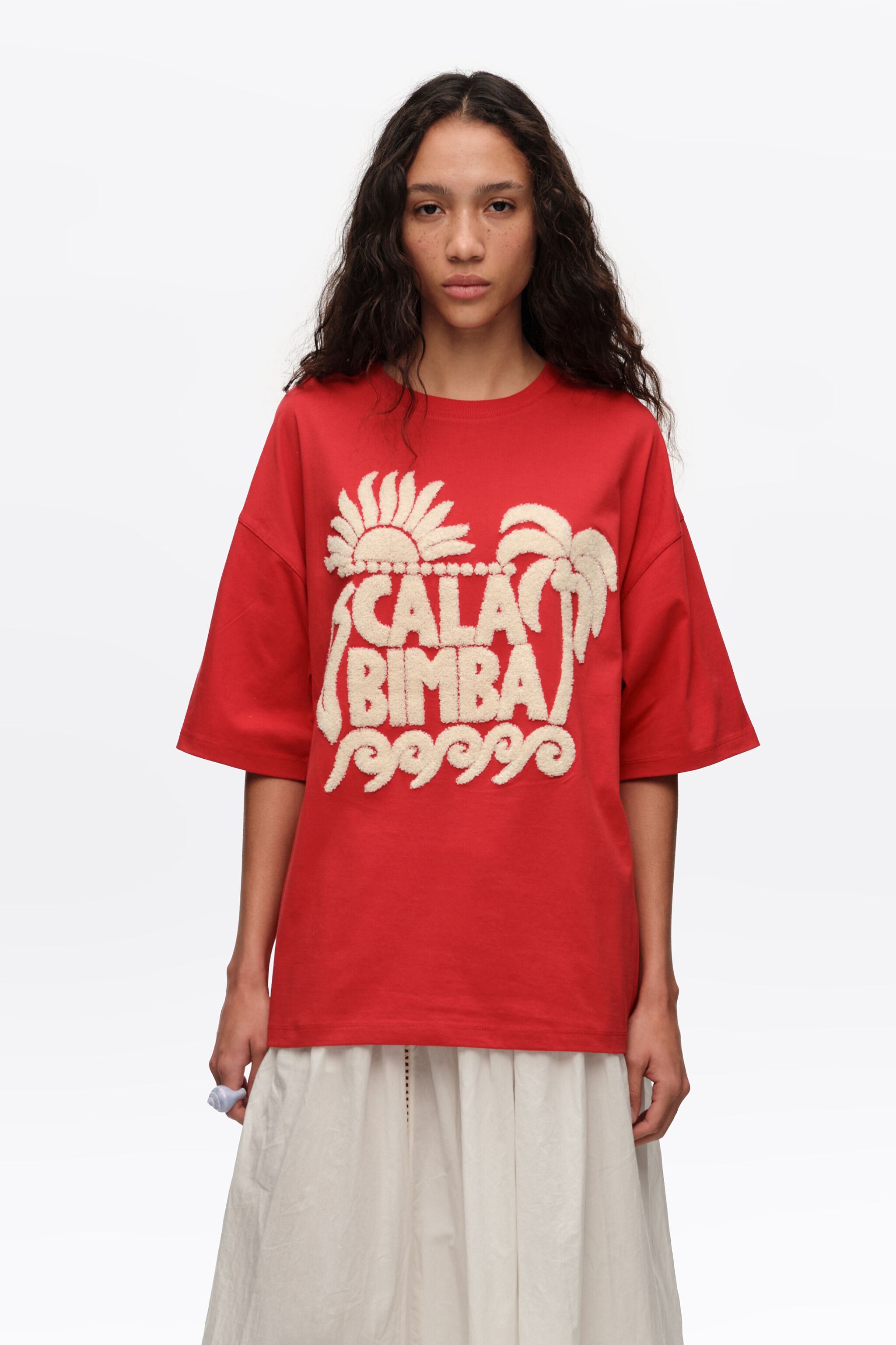 Red toweling logo T-shirt