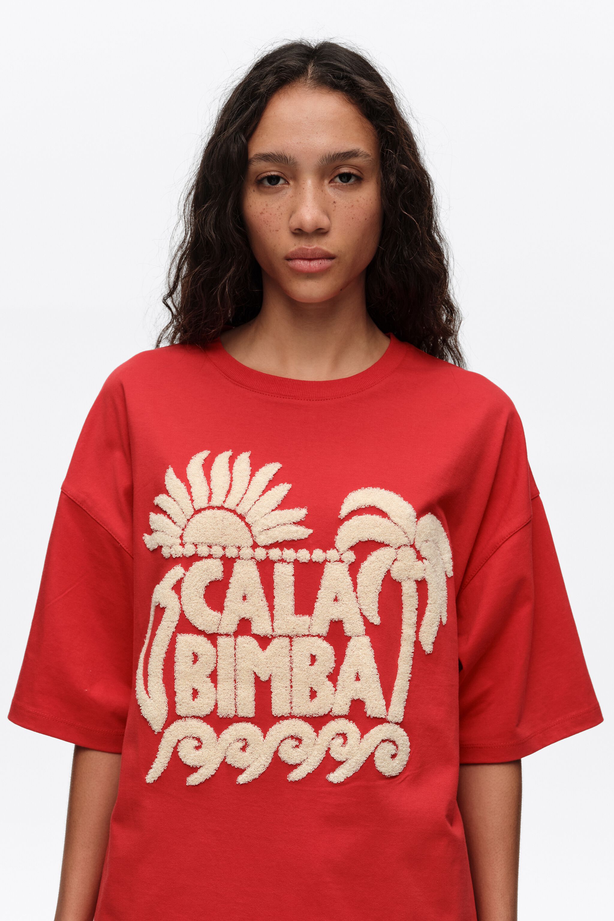 Red toweling logo T-shirt