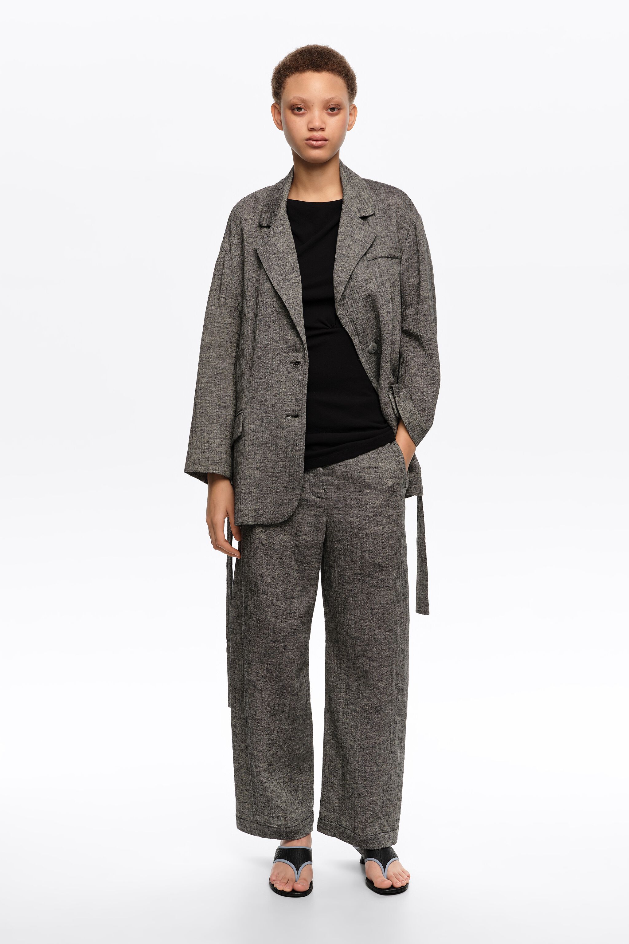 Grey cotton linen tailored jacket