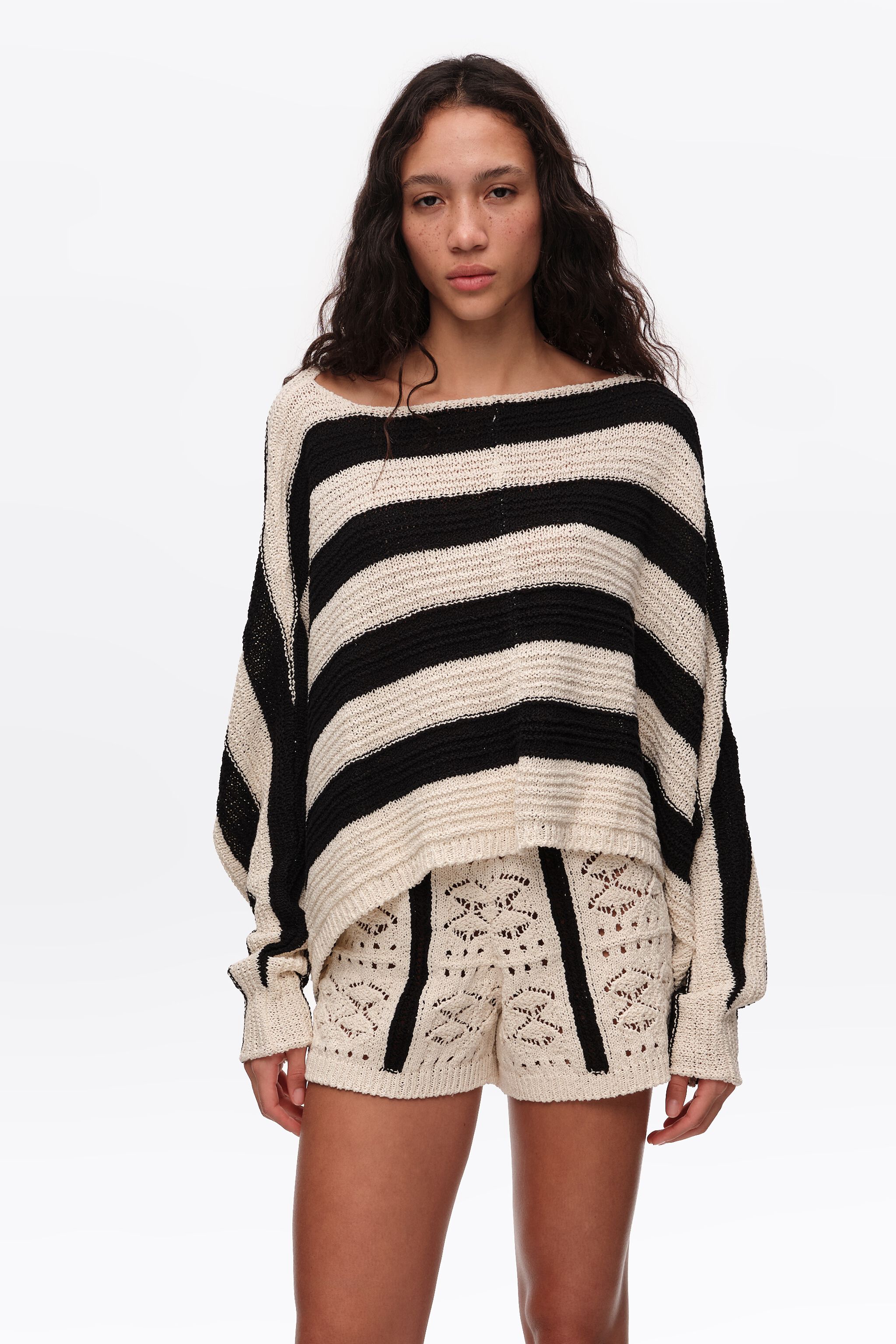 Black striped oversize cropped sweater