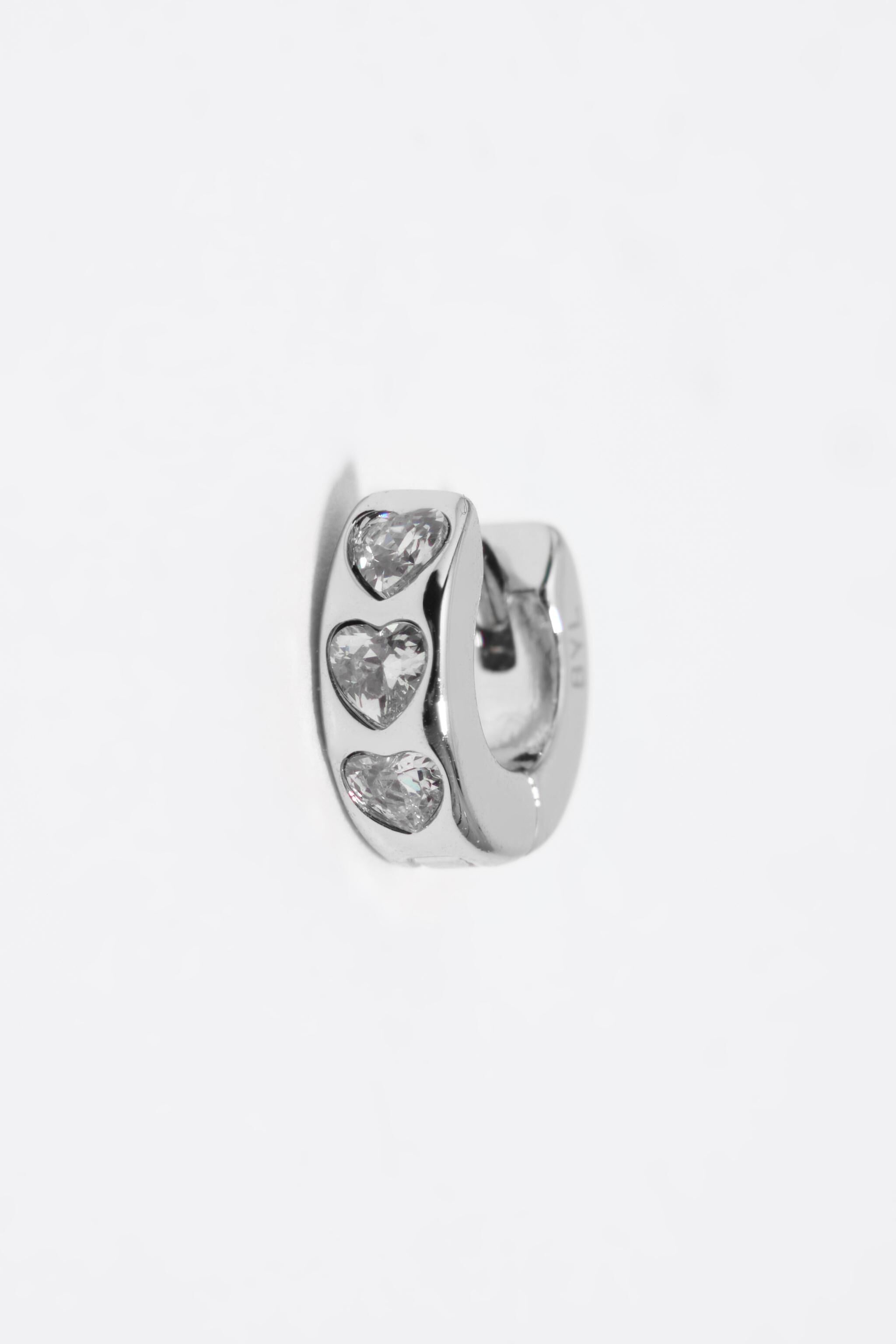 Silver heart mini hoop earrings with crystals