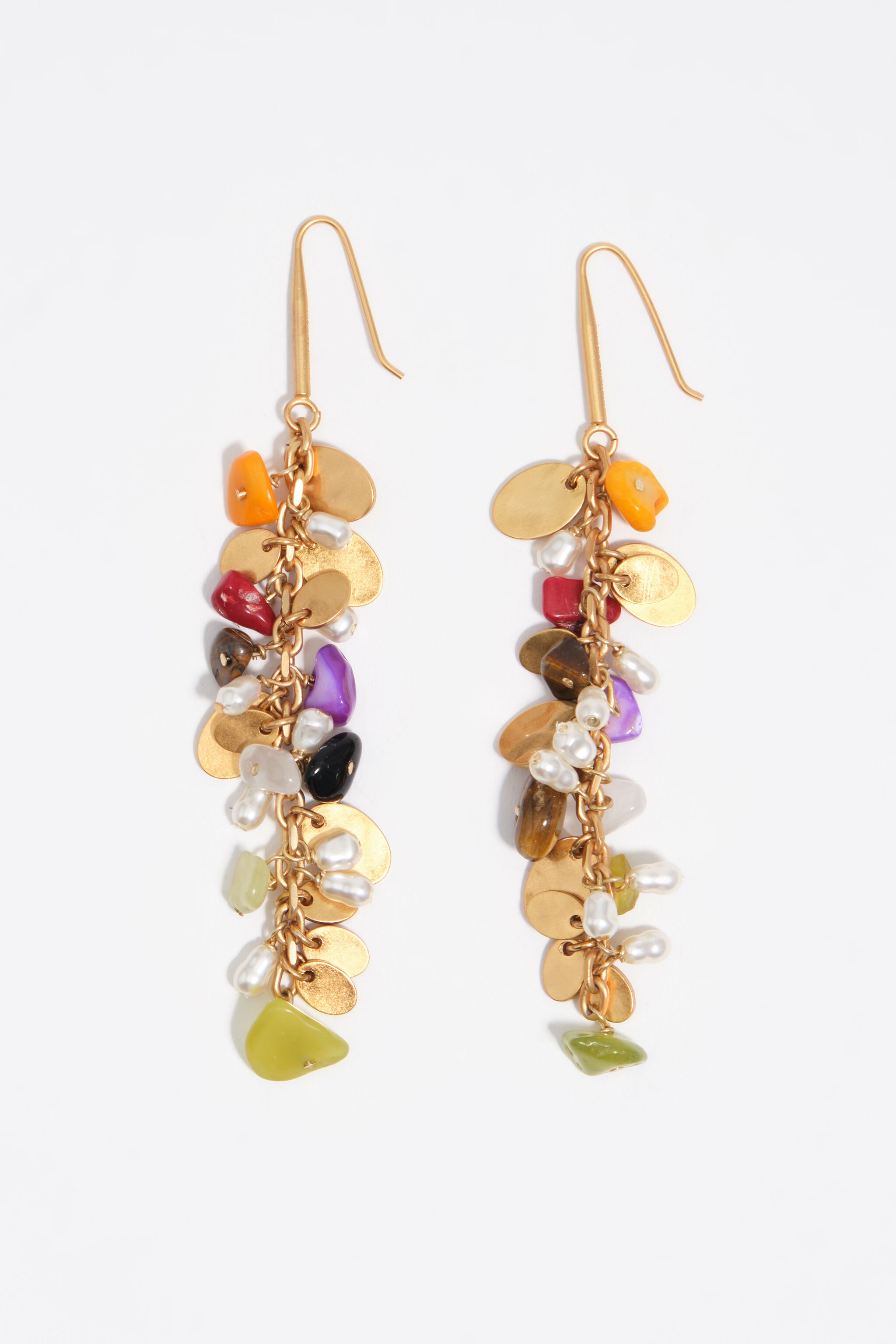 Earrings with stones and aged gold metal texture