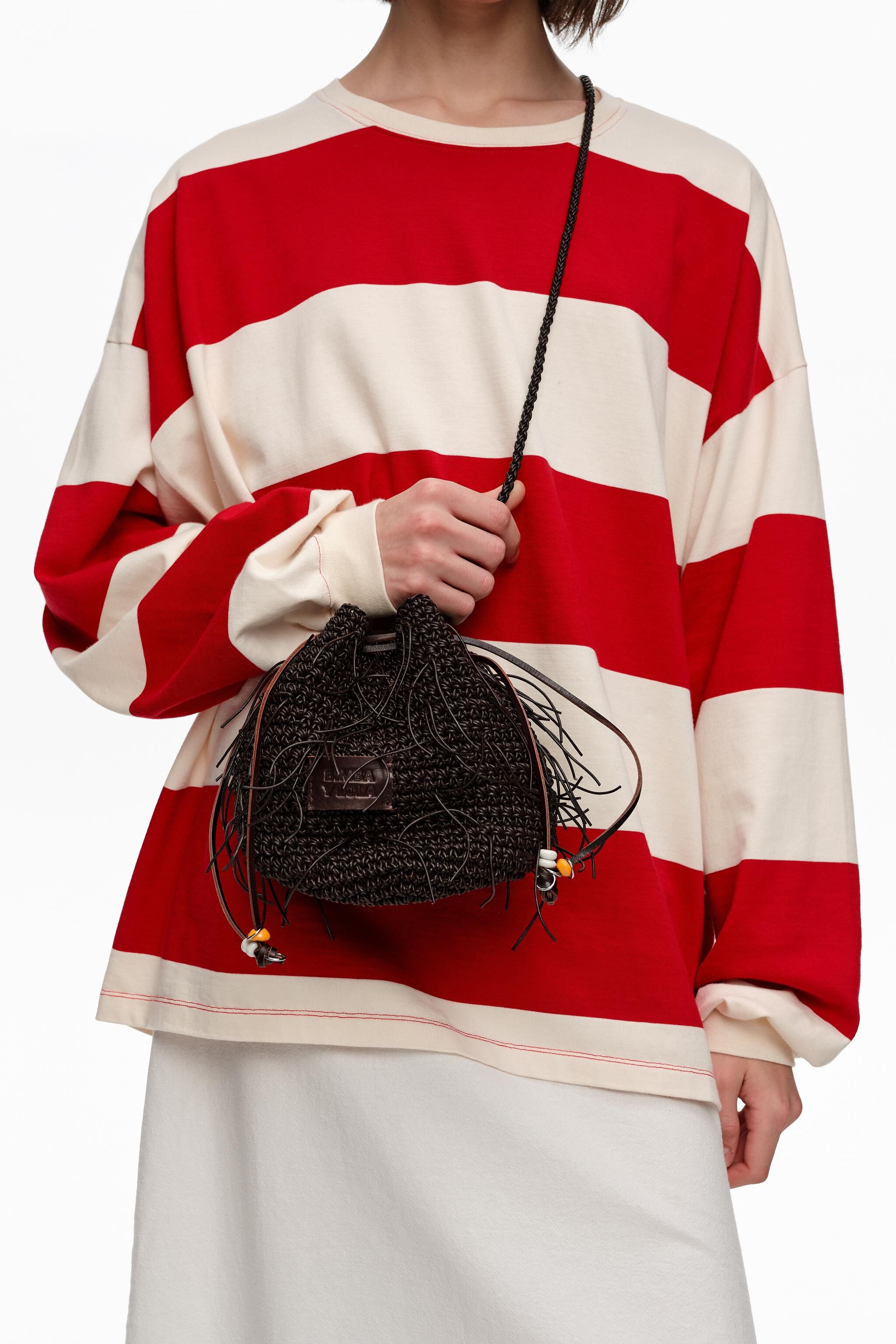 Chocolate plaited leather mini bag