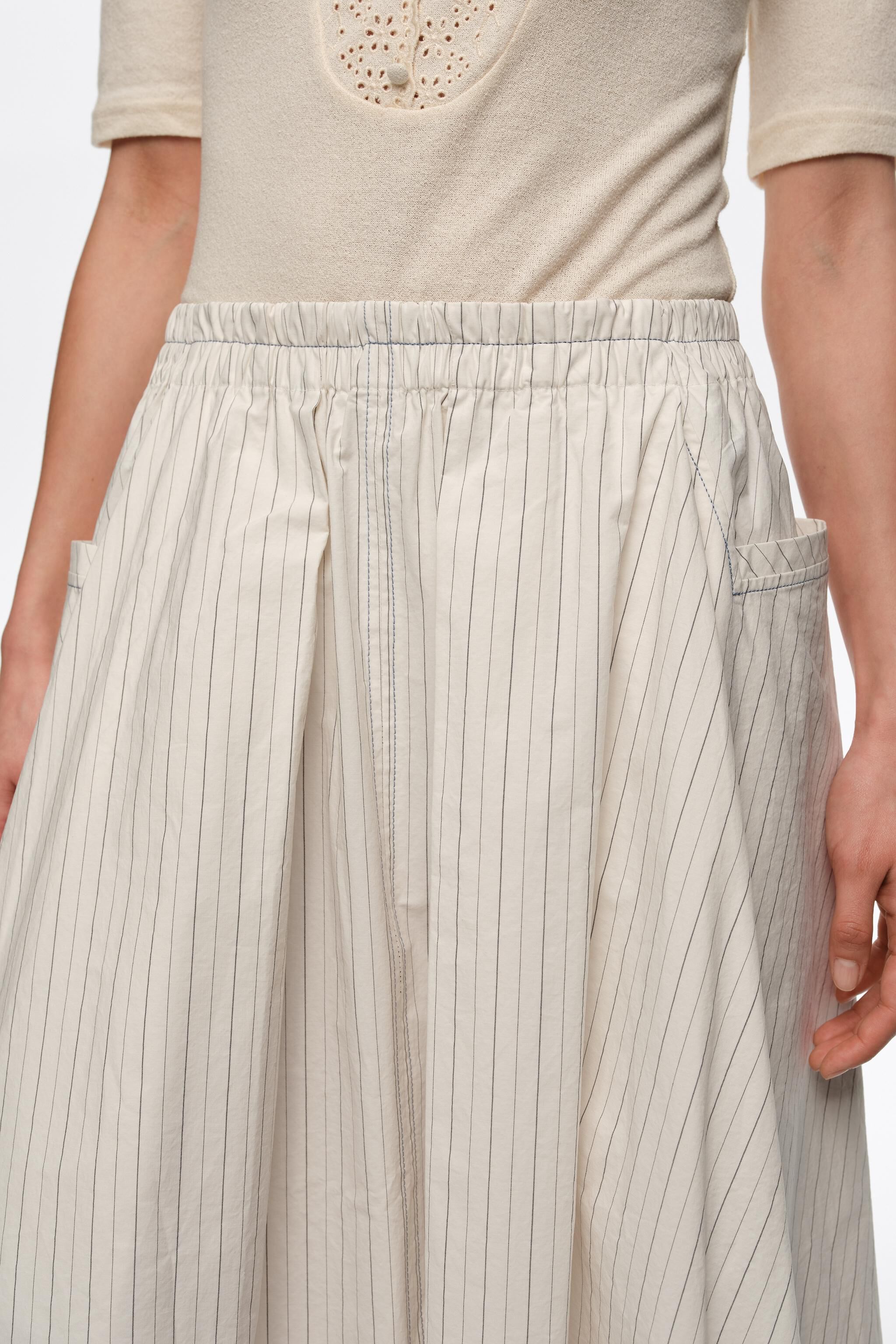 Ivory striped A-line skirt