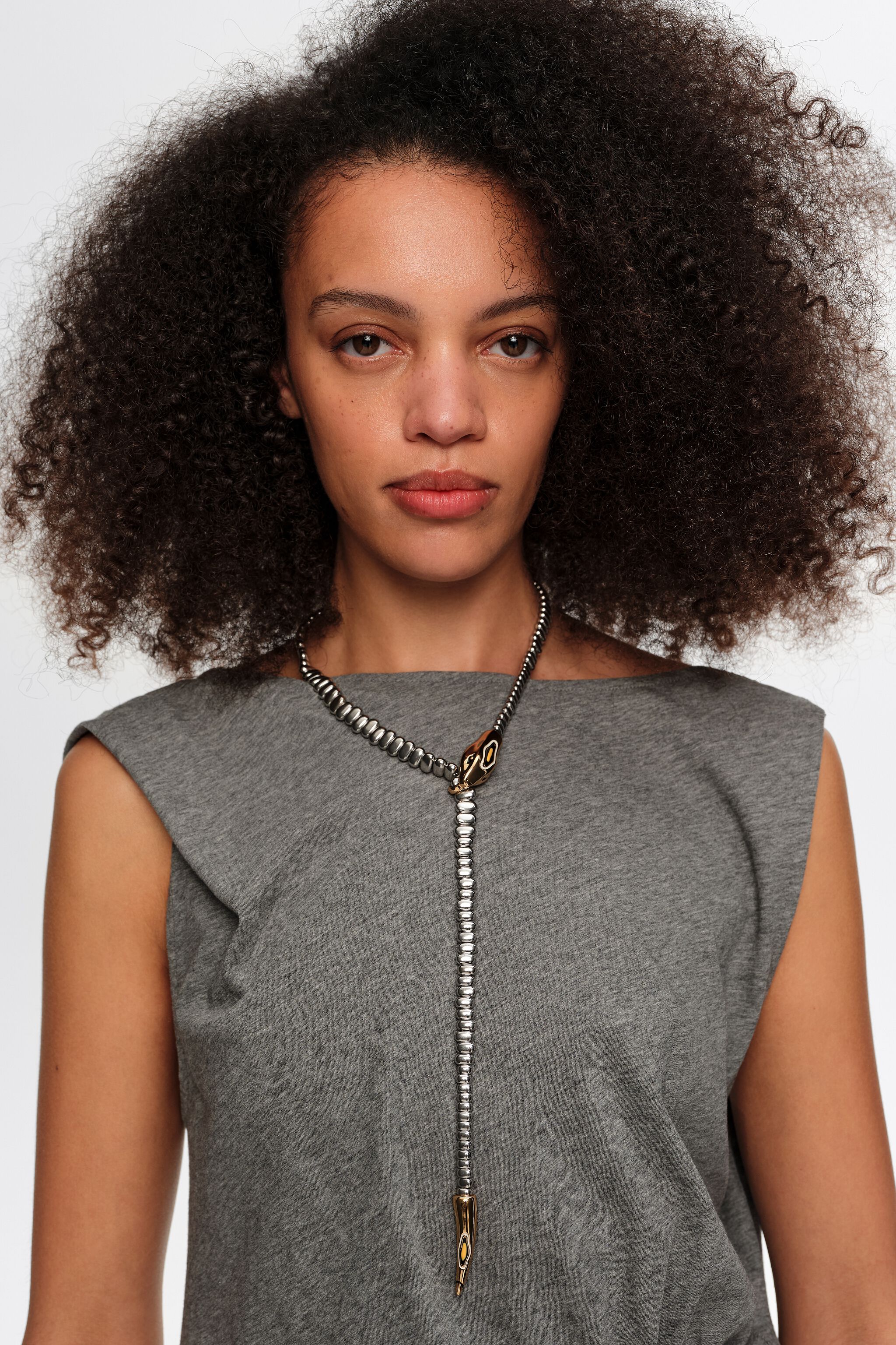 Silver and gold snake necklace