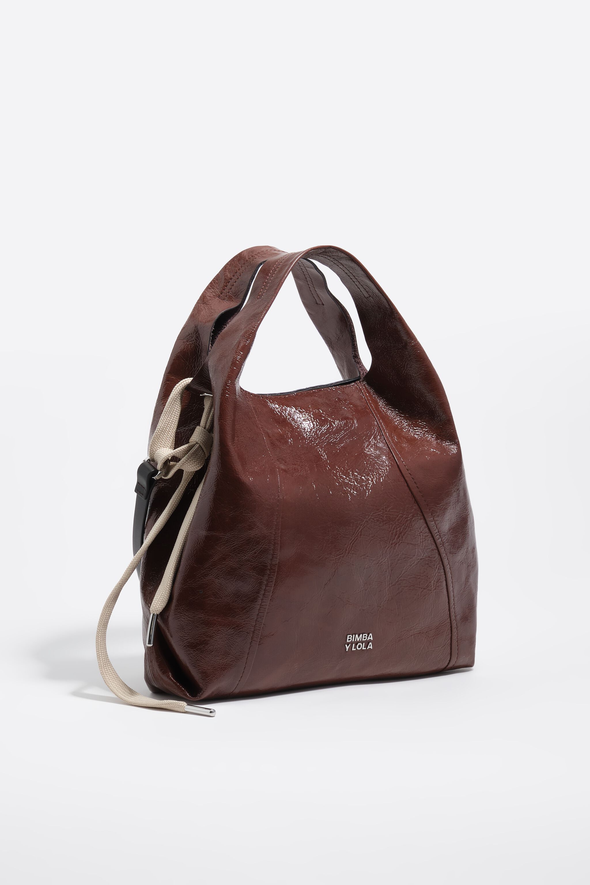 Medium mocha shiny leather Paper bag