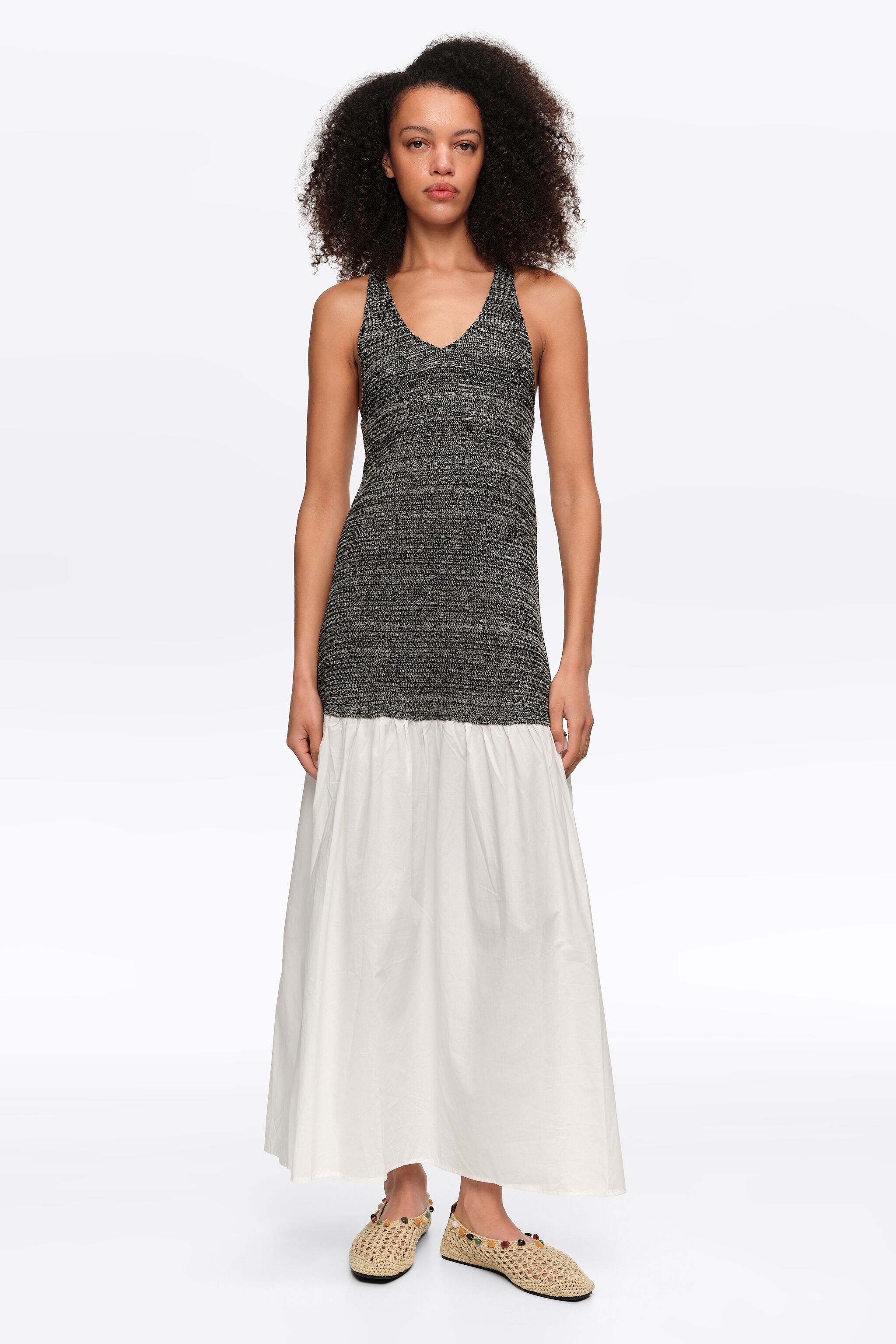 White two-material knit dress