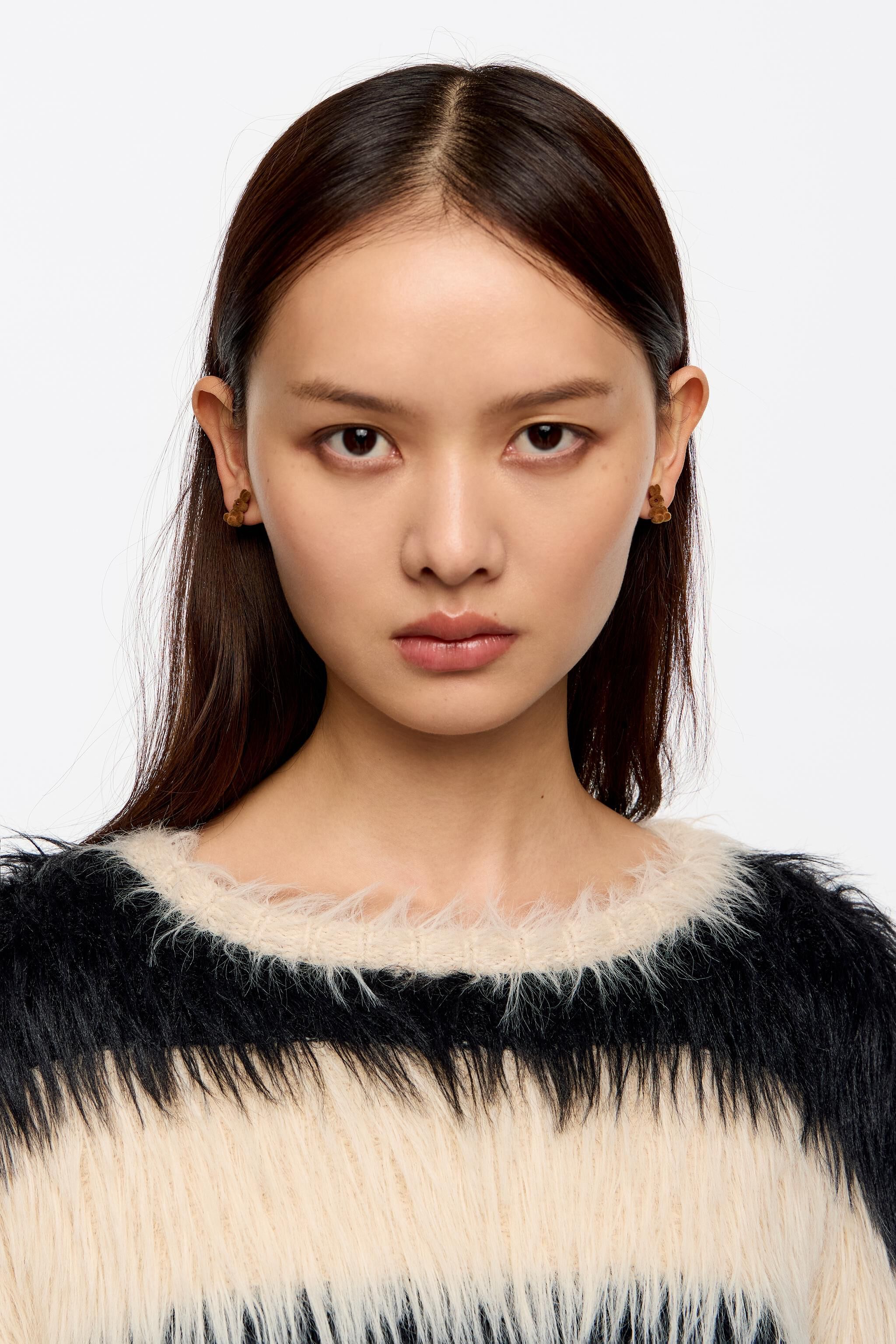 Brown flocked rabbit earrings