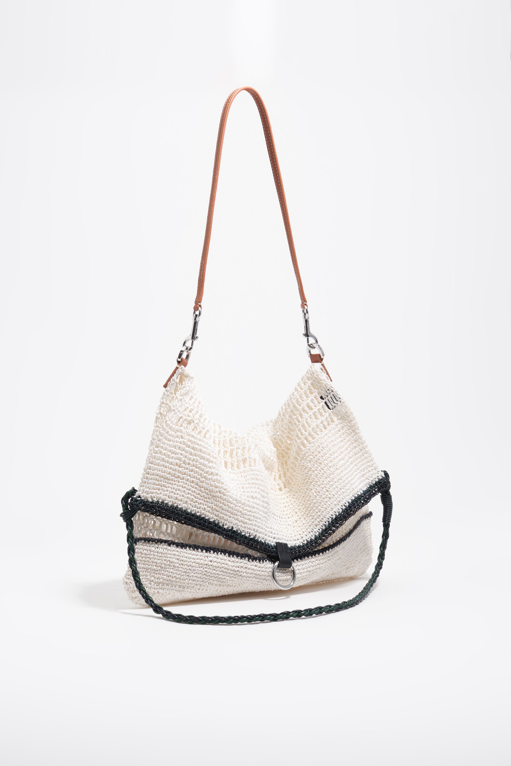 Medium white raffia-effect shoulder bag