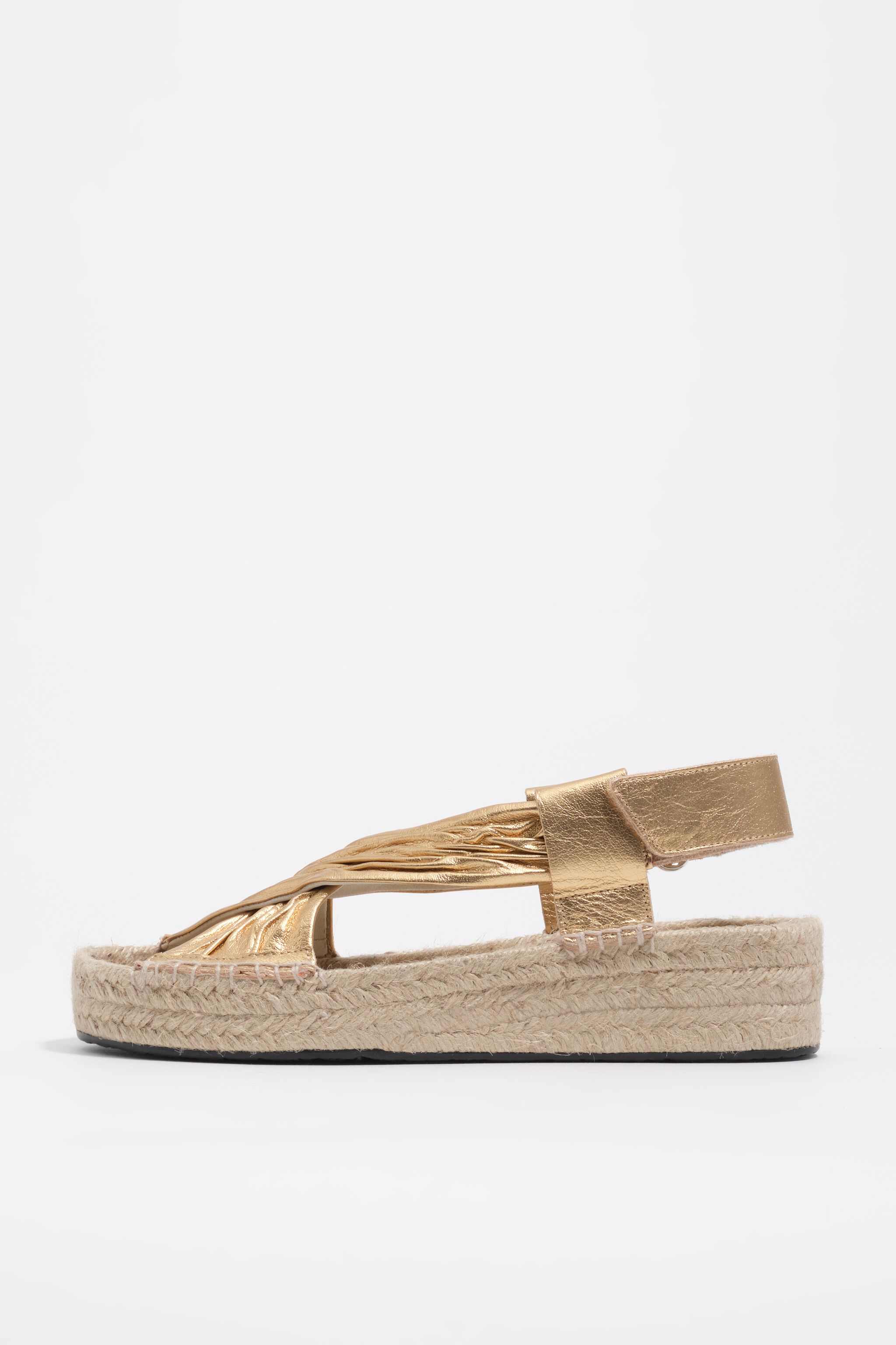 Gold leather jute wedge sandal