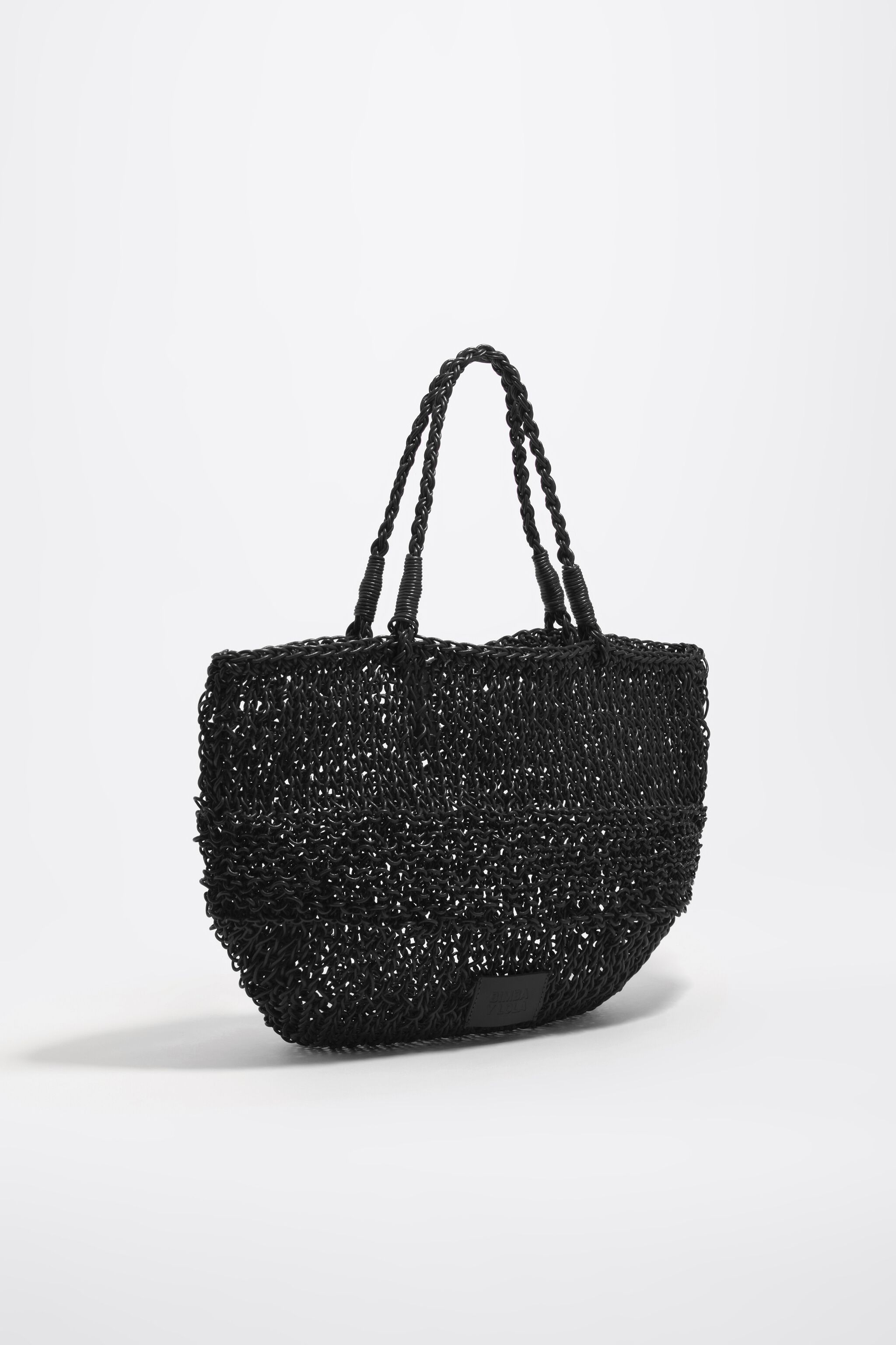 Medium black plaited leather shoulder bag