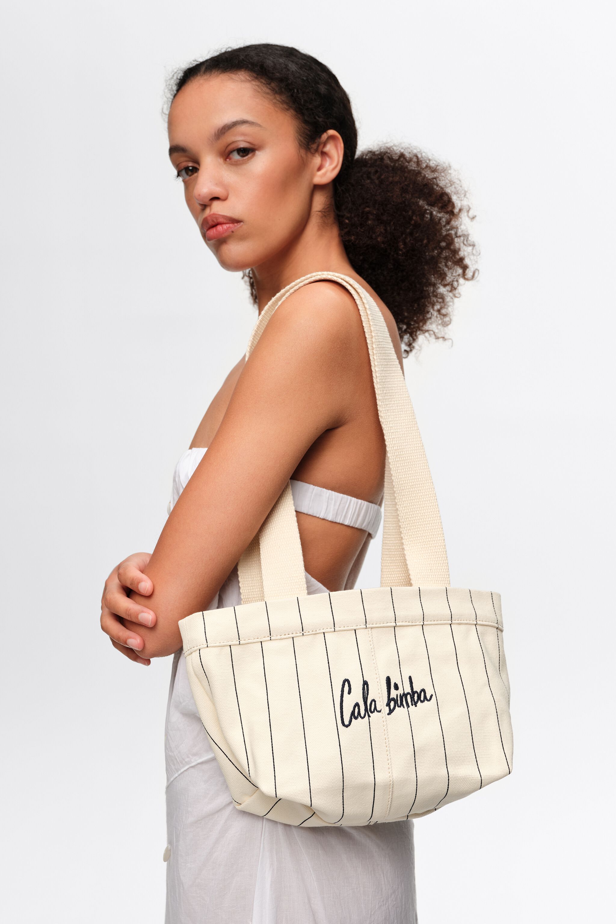 Mini off-white cotton crossbody bag