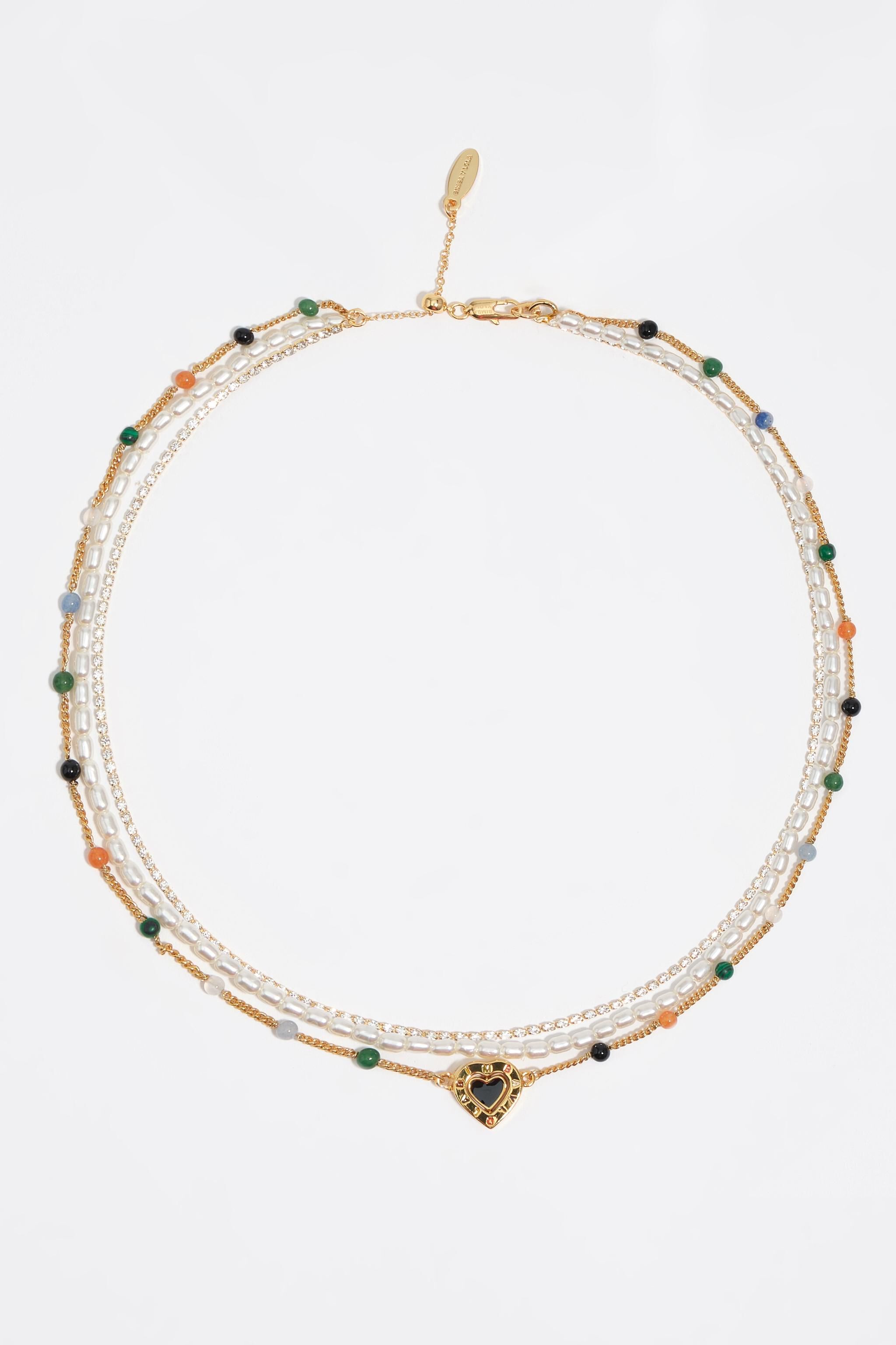 Triple stone necklace with heart logo