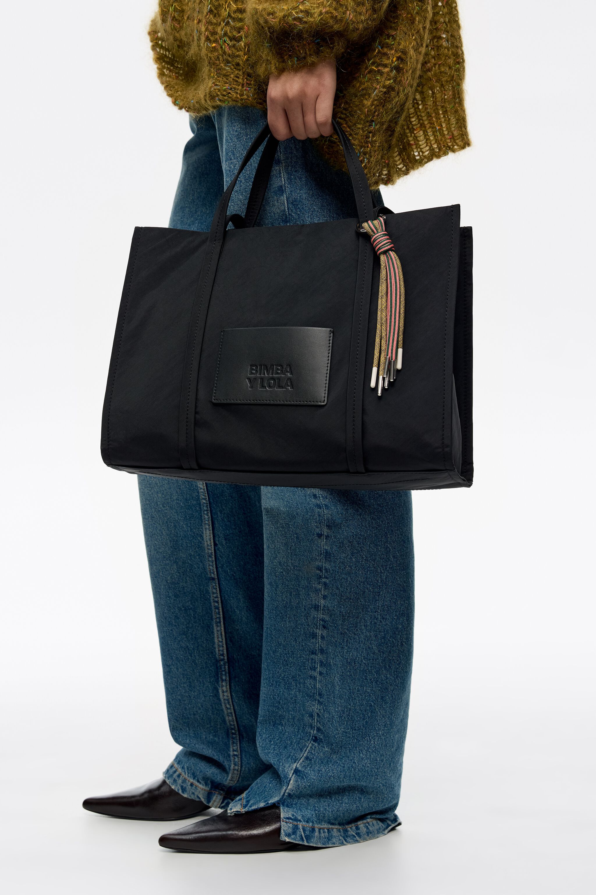 Large black nylon shopper bag