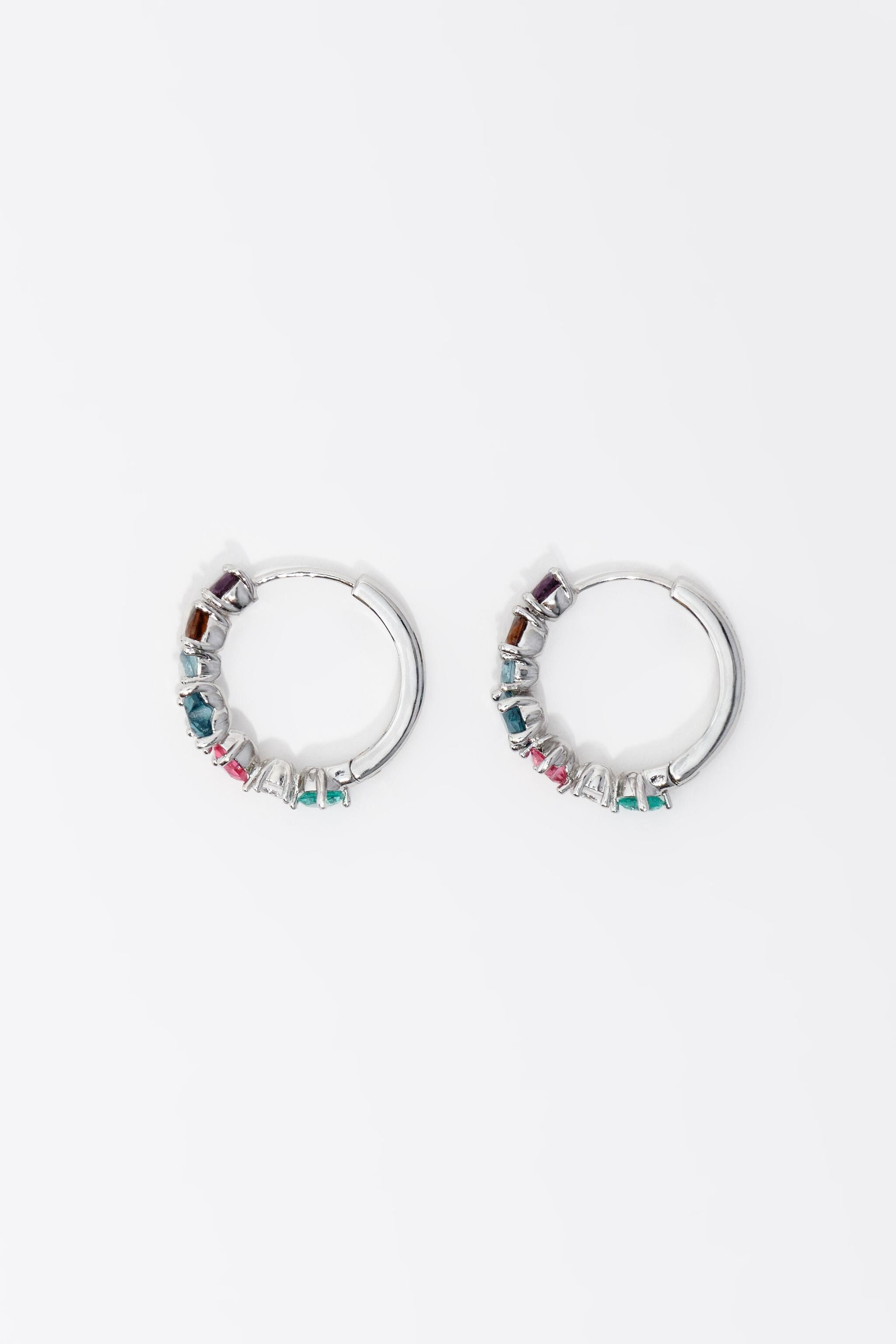 Silver crystals heart hoop earrings
