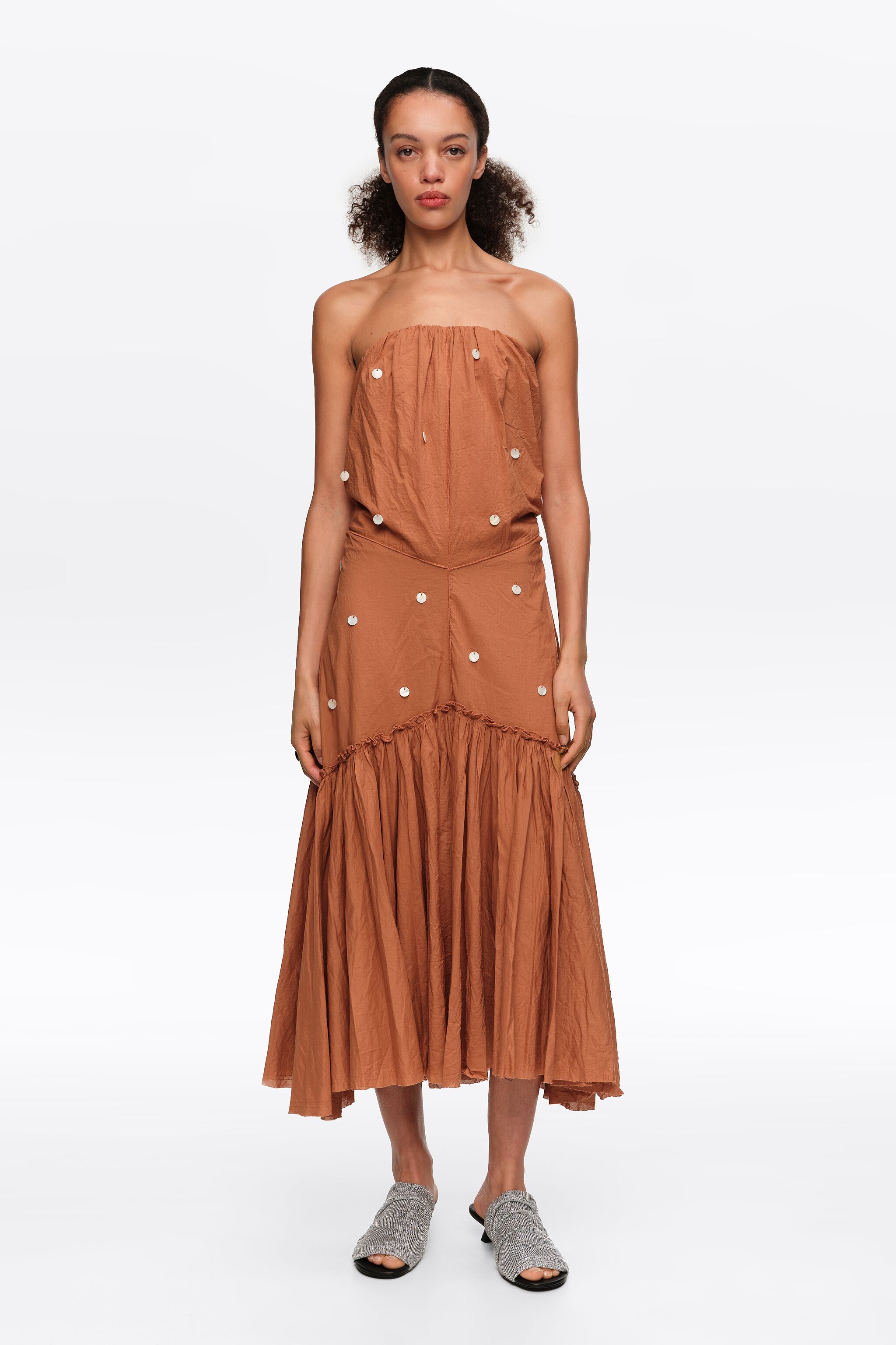 Toffee ruched strapless dress