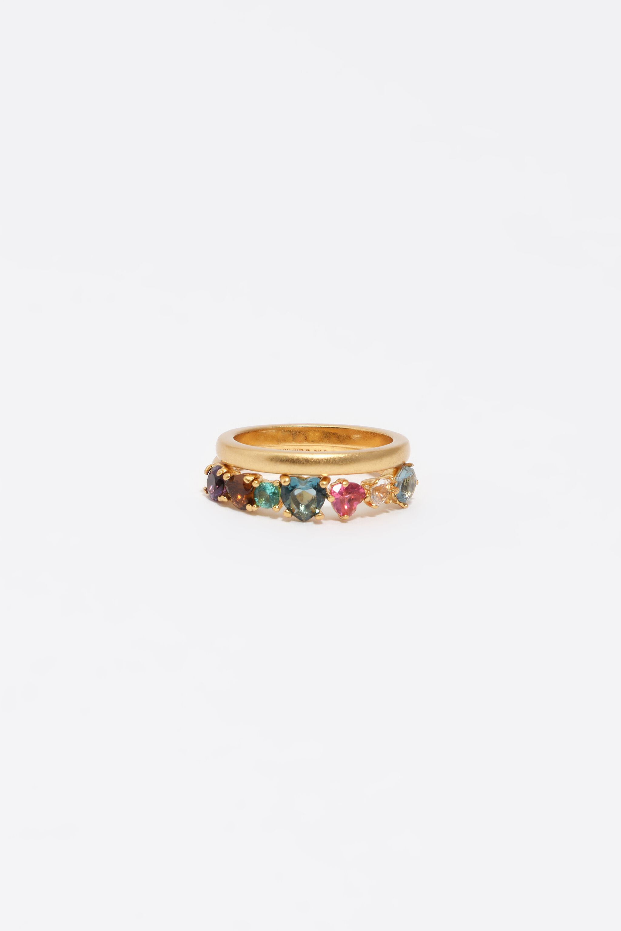 Set of 2 gold crystals heart rings