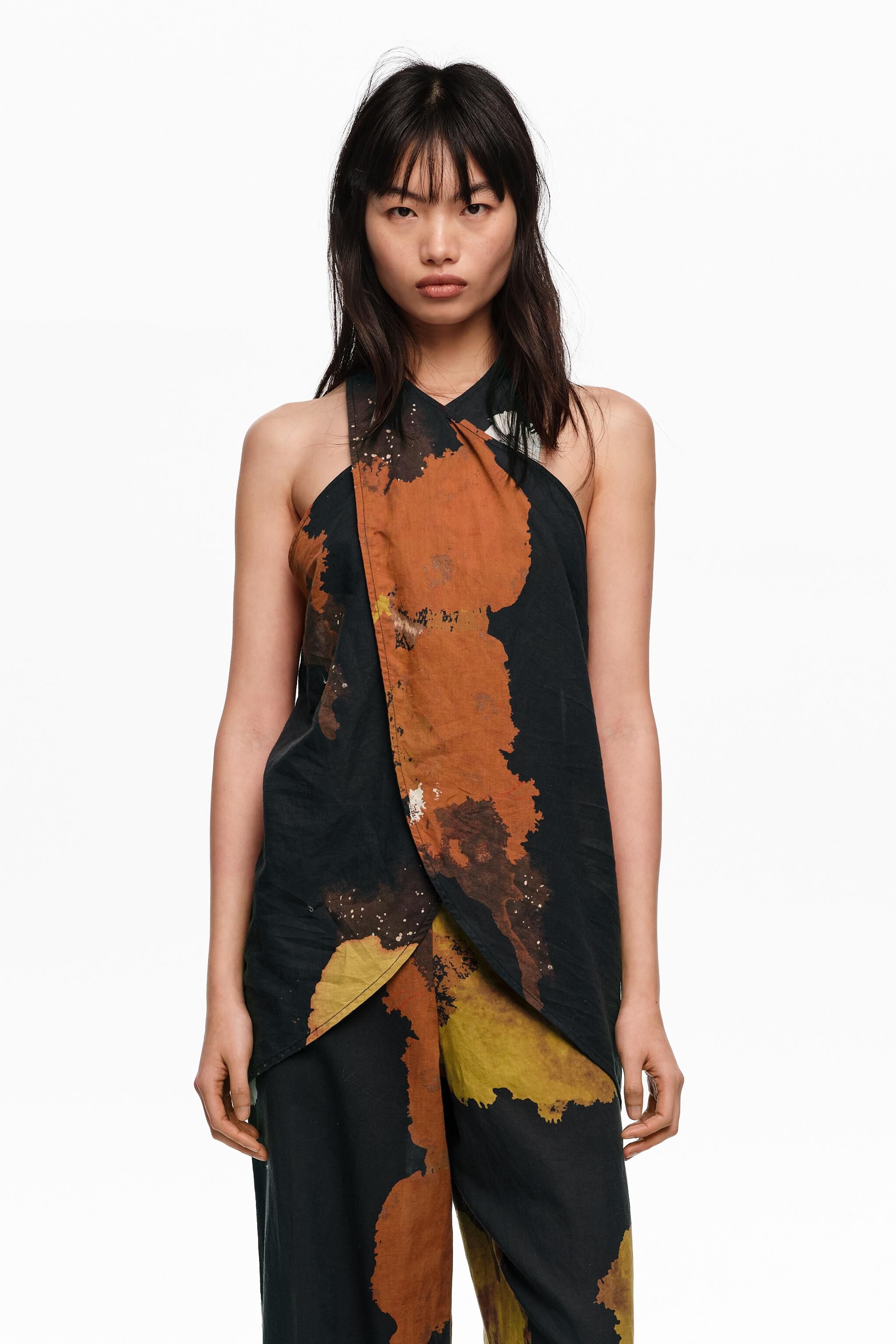 Black Blot linen wrap top