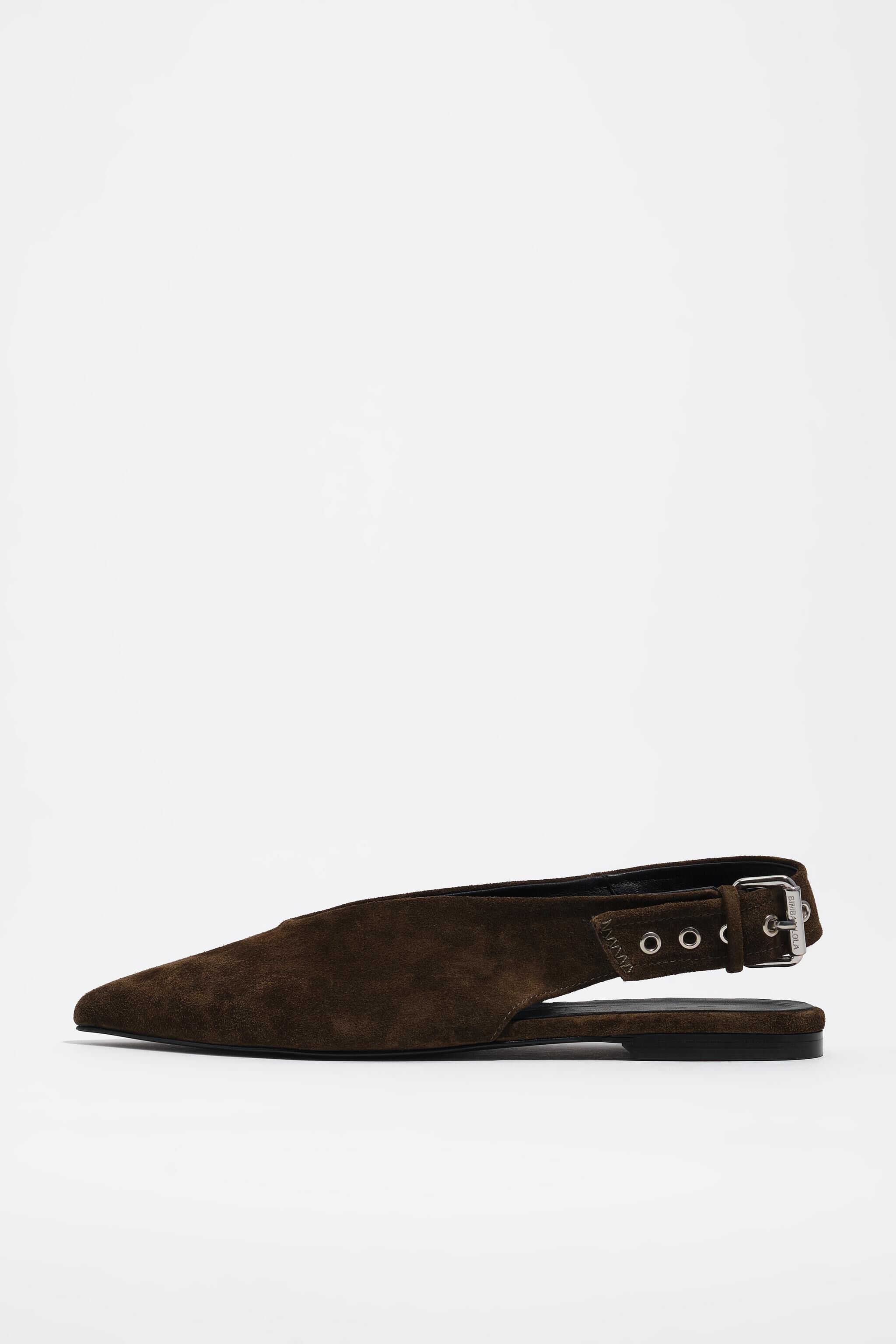 Dark green suede slingback ballerina