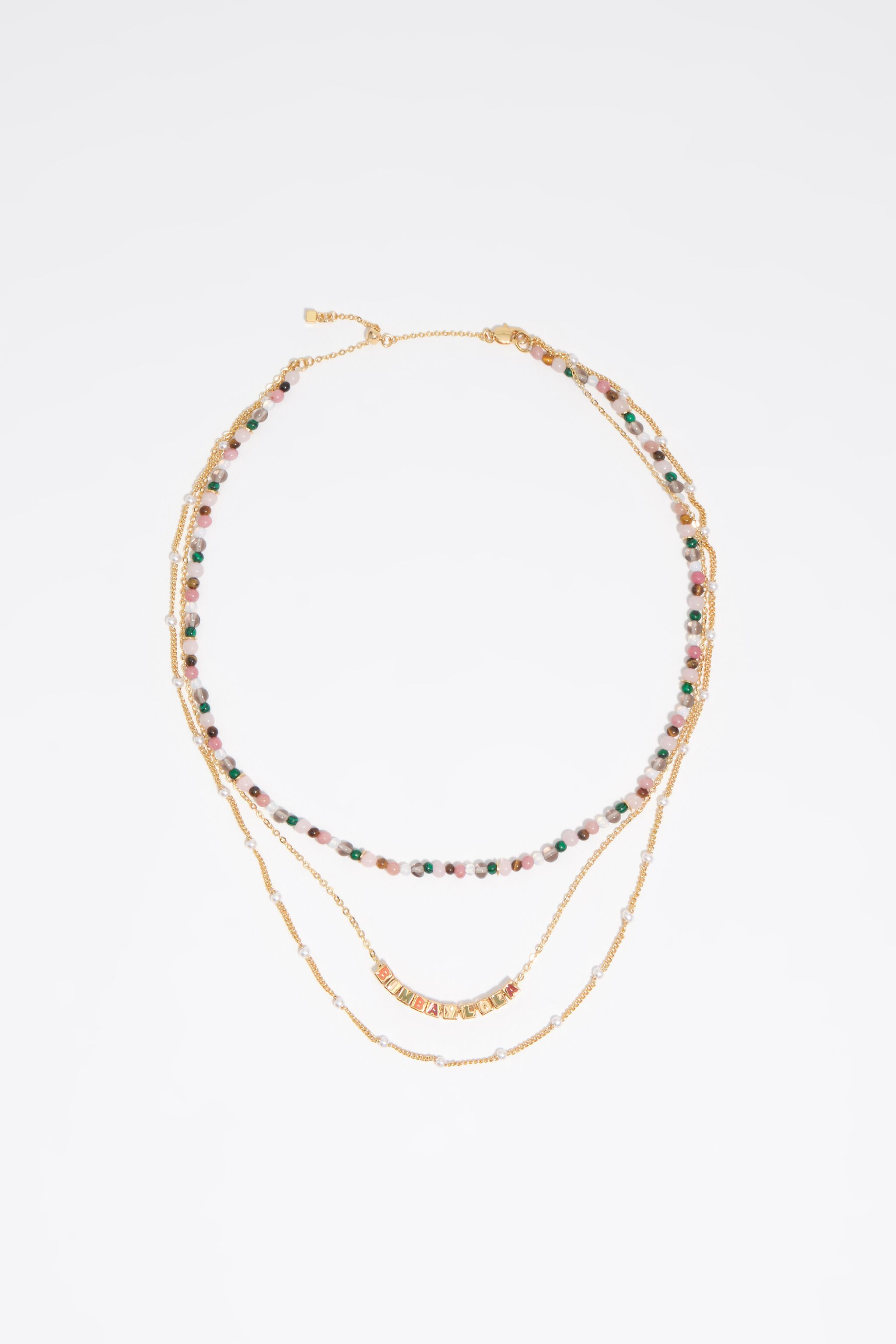 Multicolor stones and logo triple chain necklace