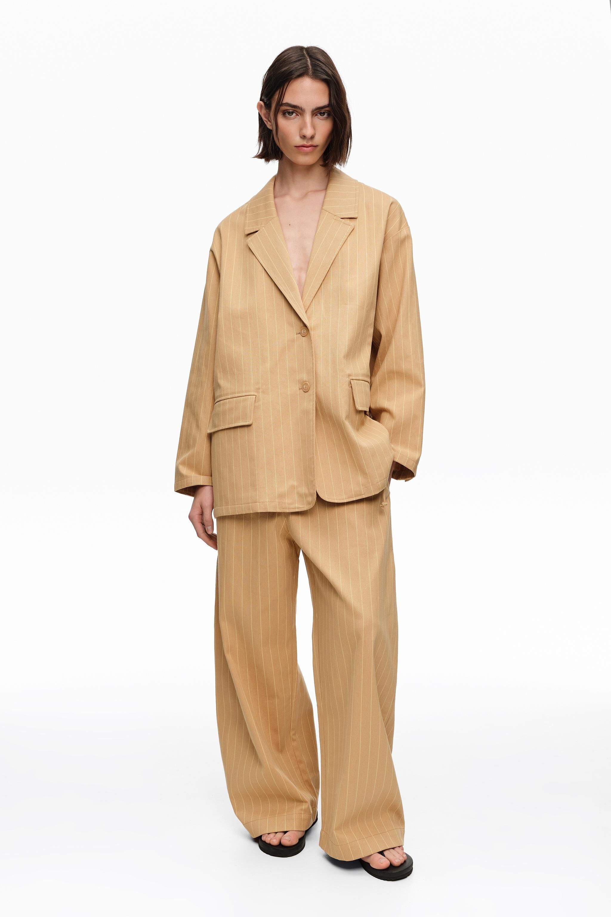 Ochre striped straight tailored jacket
