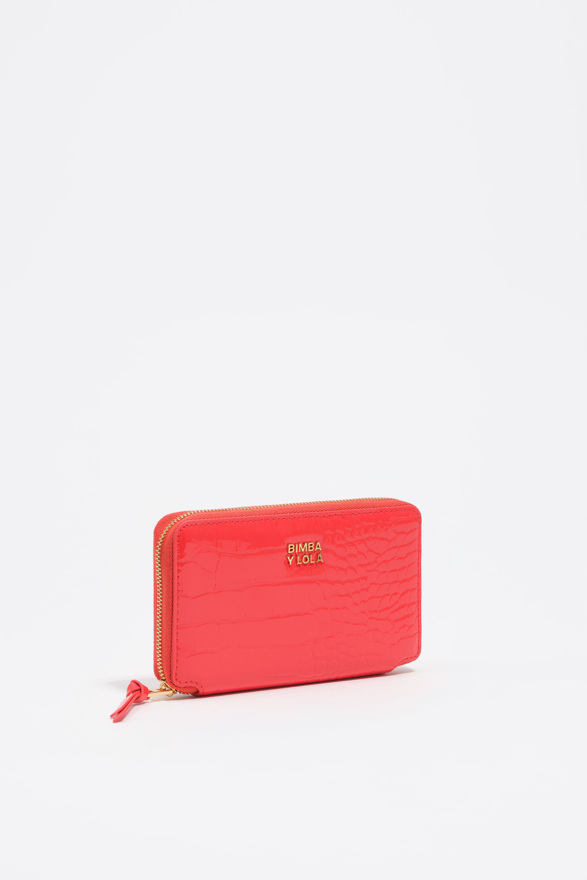 Medium coral mock croc horizontal wallet