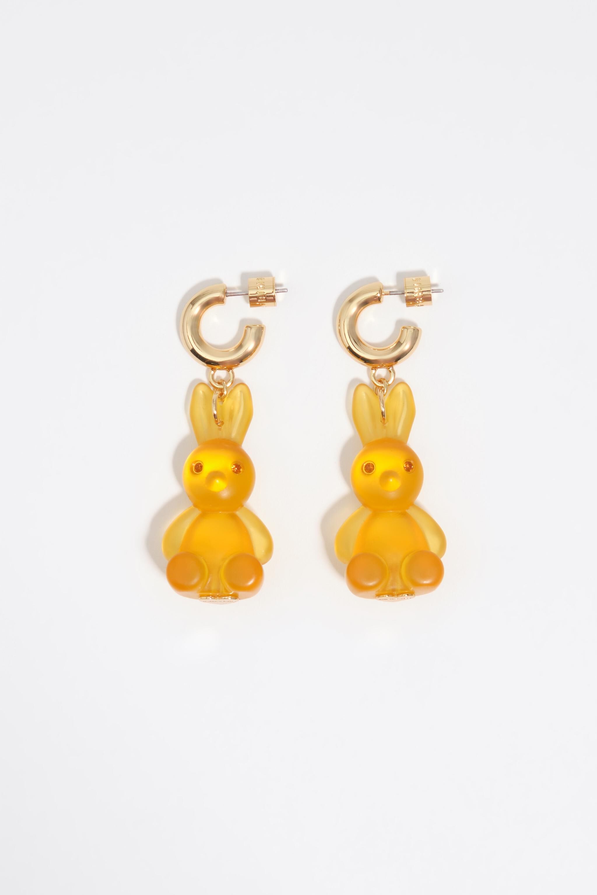 Gold resin rabbit hoop earrings