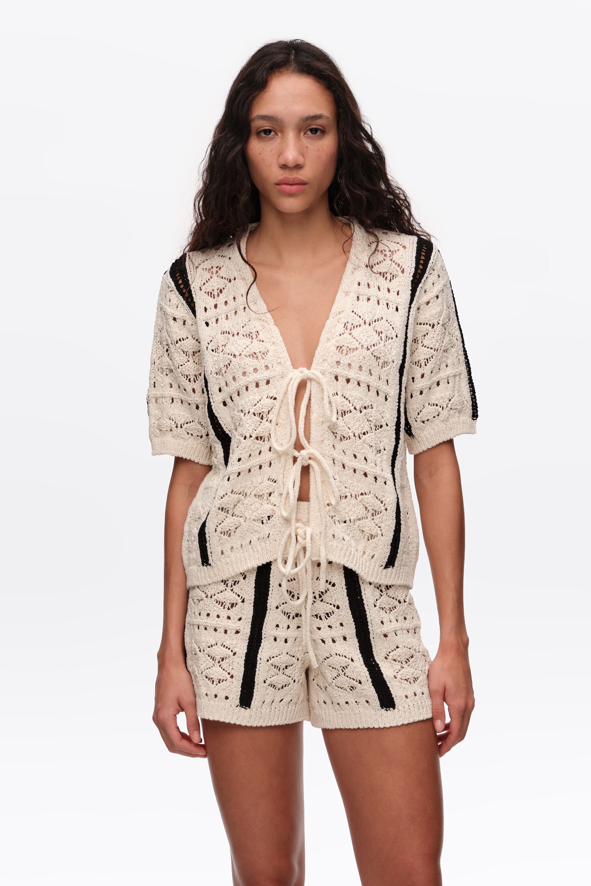 Ivory two-tone knit cardigan