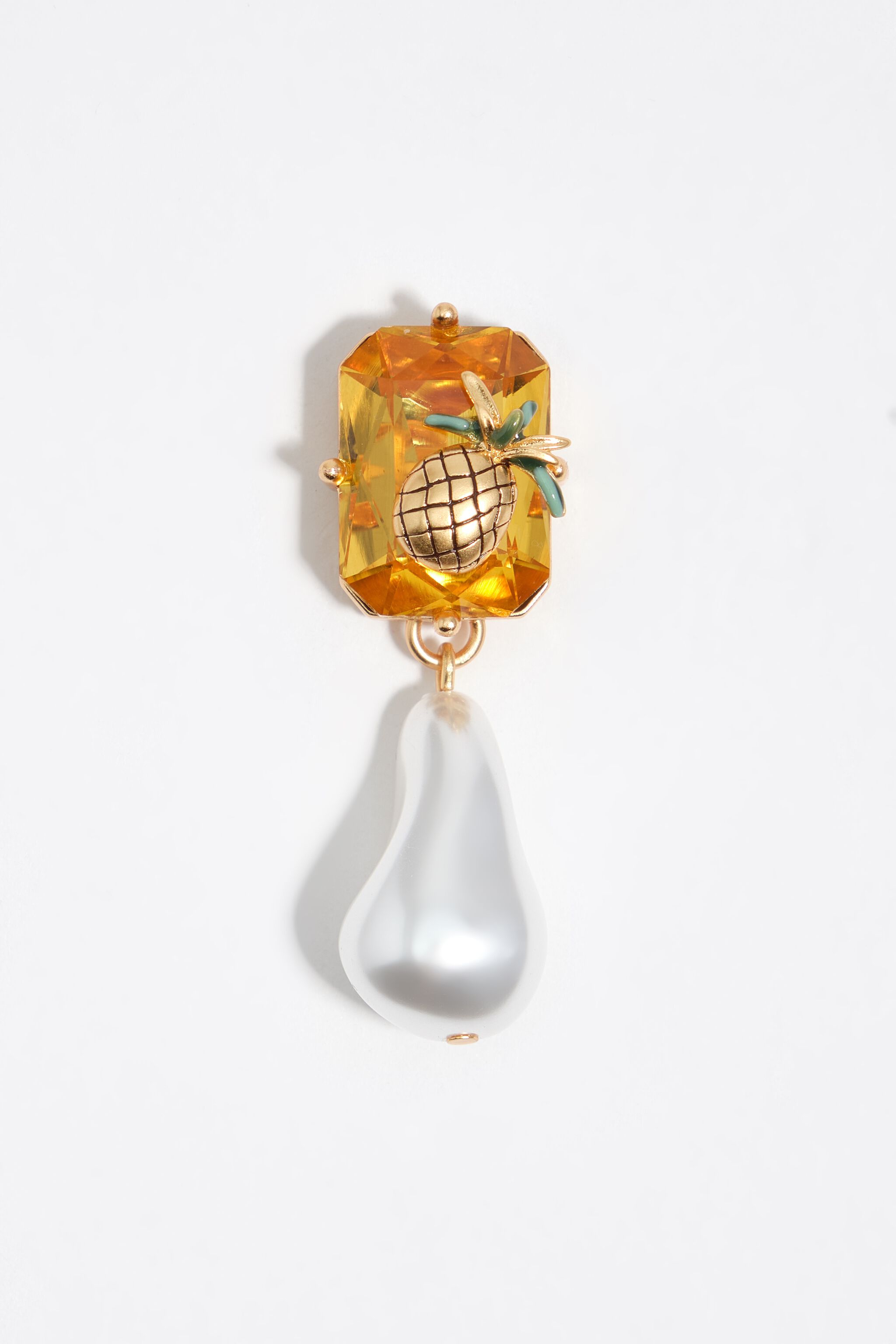 Crystal topaz and pearl earrings with monkey, pineapple and banana