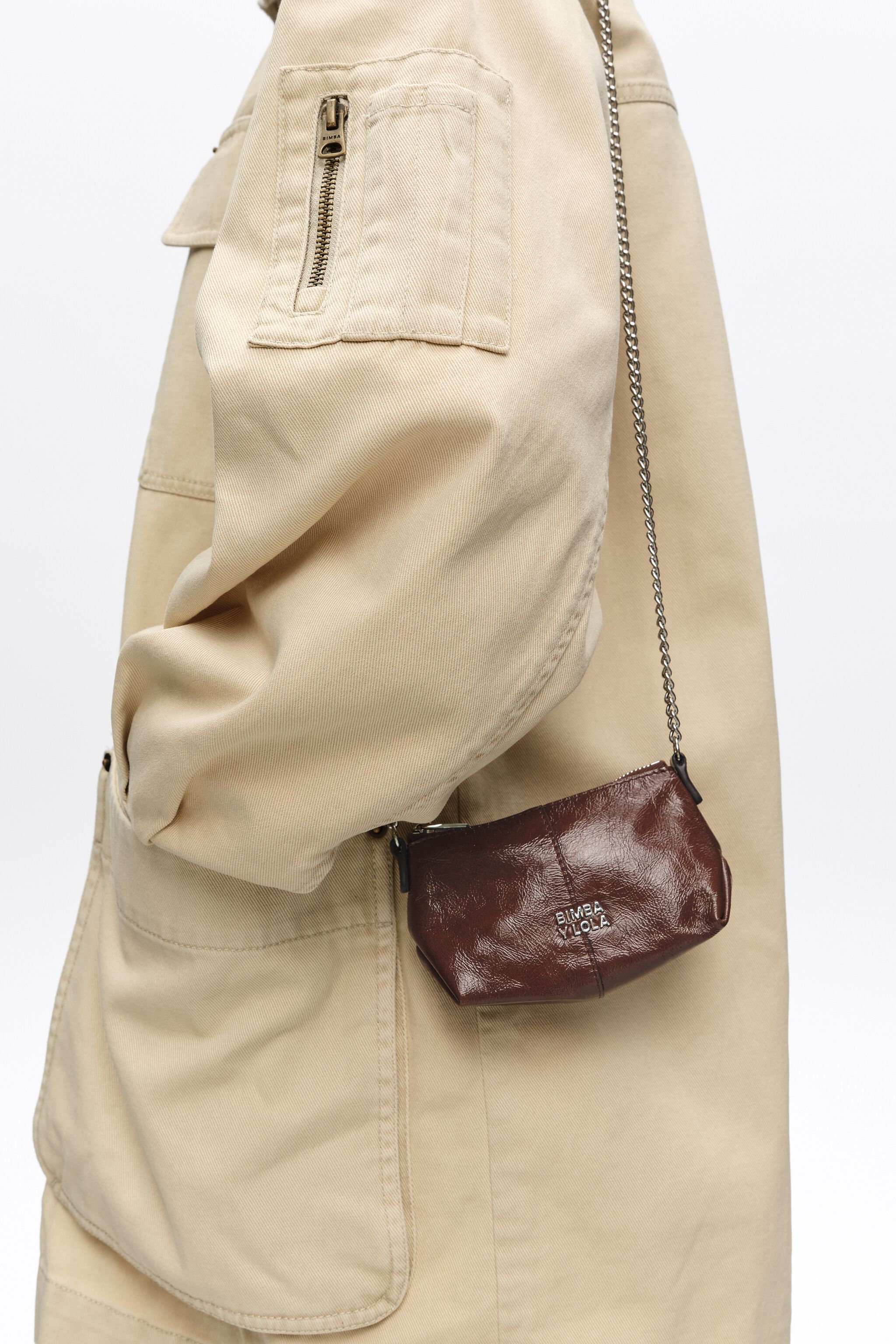 Mocha micro shiny leather crossbody bag