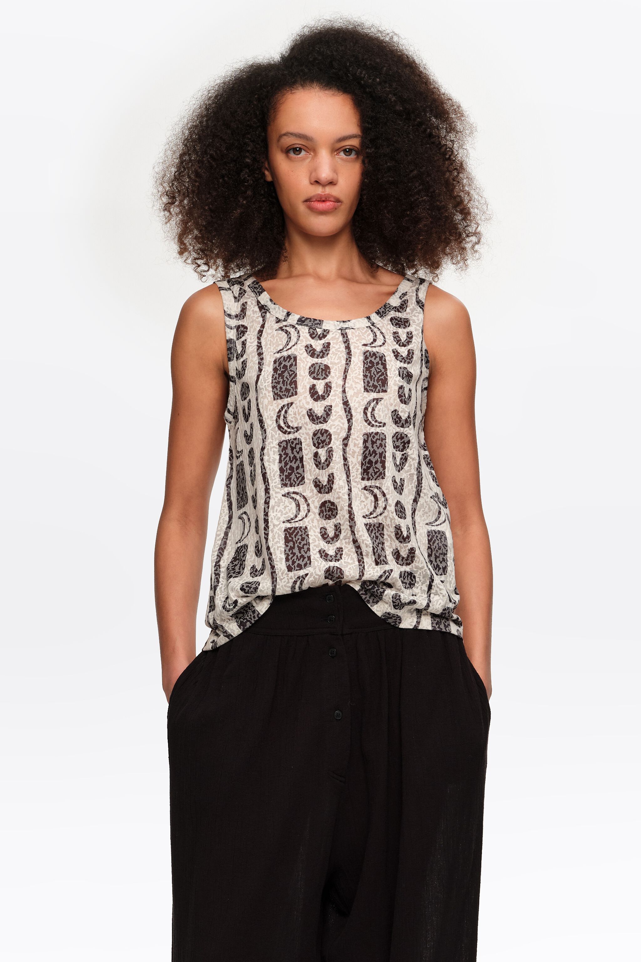 White devoré Moon stripes vest top