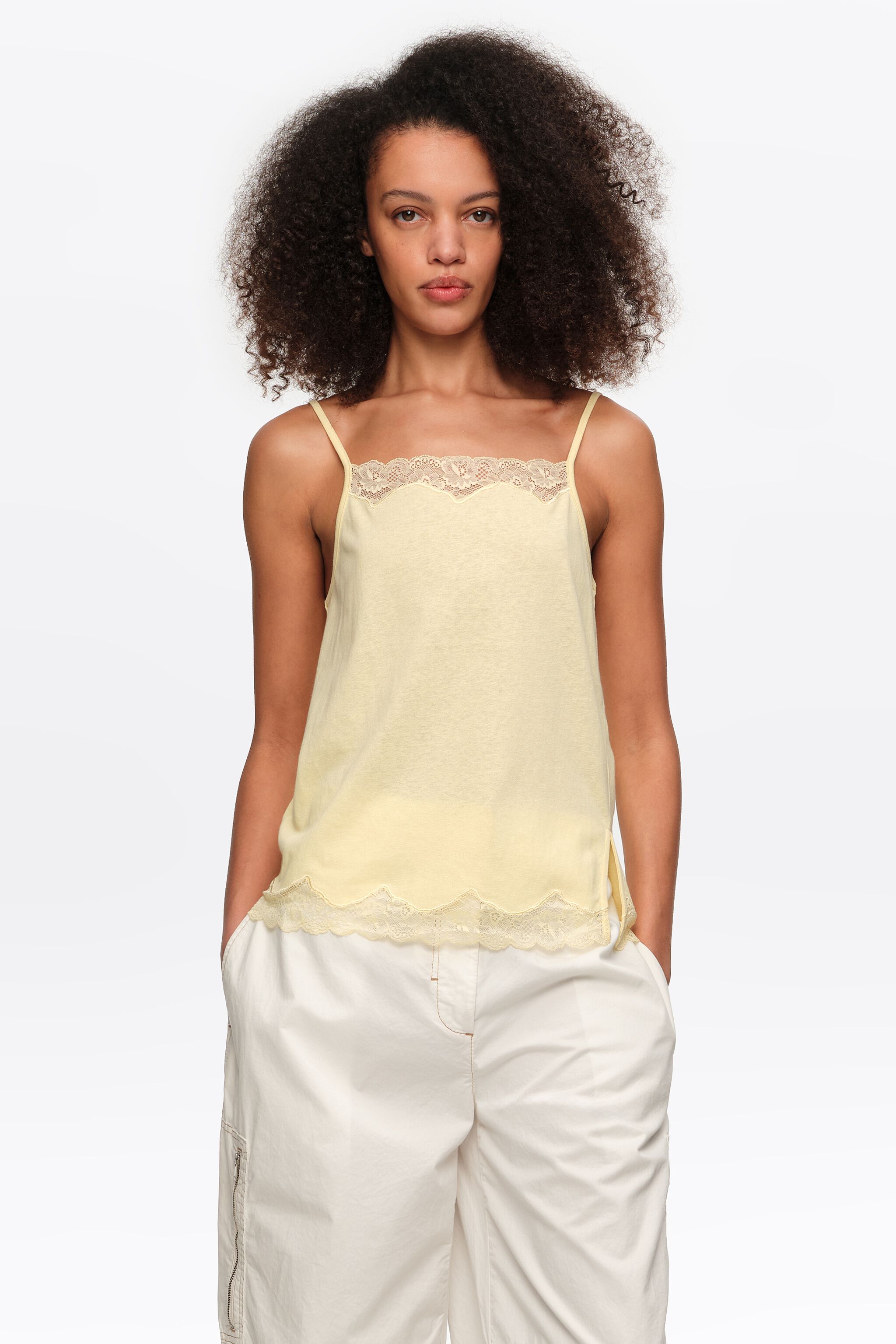 Light yellow lace strappy top
