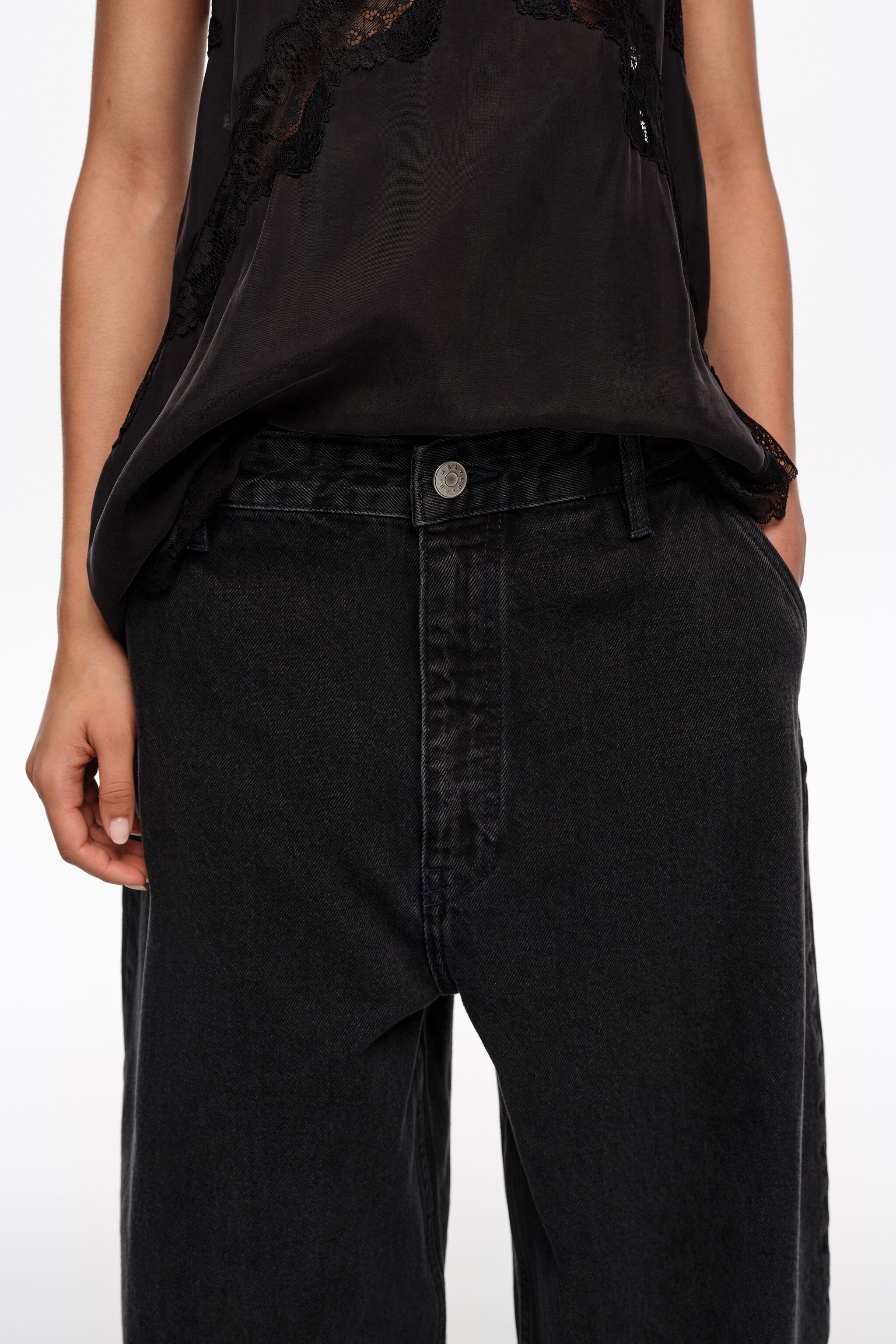 WIDE LEG - Washed black denim trousers
